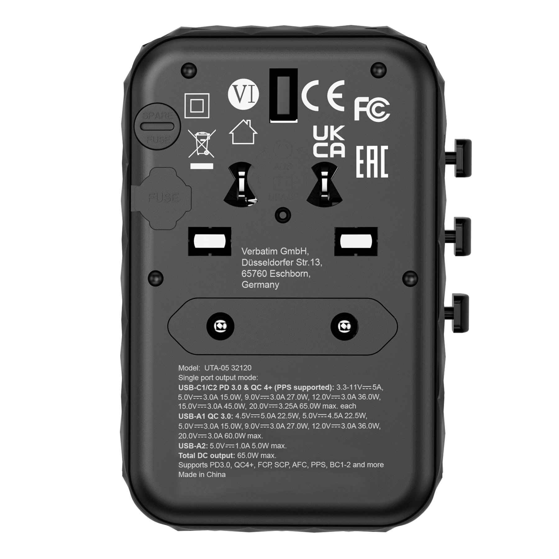 Verbatim UTA-05 65W GaN III Universal Travel Adapter with 2 x USB-C PD & QC 4+ & 2 x USB-A ports – image 9