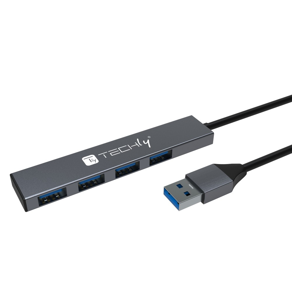 Techly IUSB32-HUB4A-4U3SL replicatore di porte e docking station per laptop Cablato USB 3.2 Gen 1 (3.1 Gen 1) Type-A Grigio