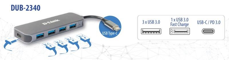 D-Link USB-C to 4-Port USB 3.0 Hub with Power Delivery – image 3
