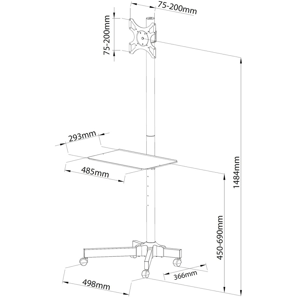 Techly Trolley Floor Stand LCD/LED/Plasma TV Stand – image 2
