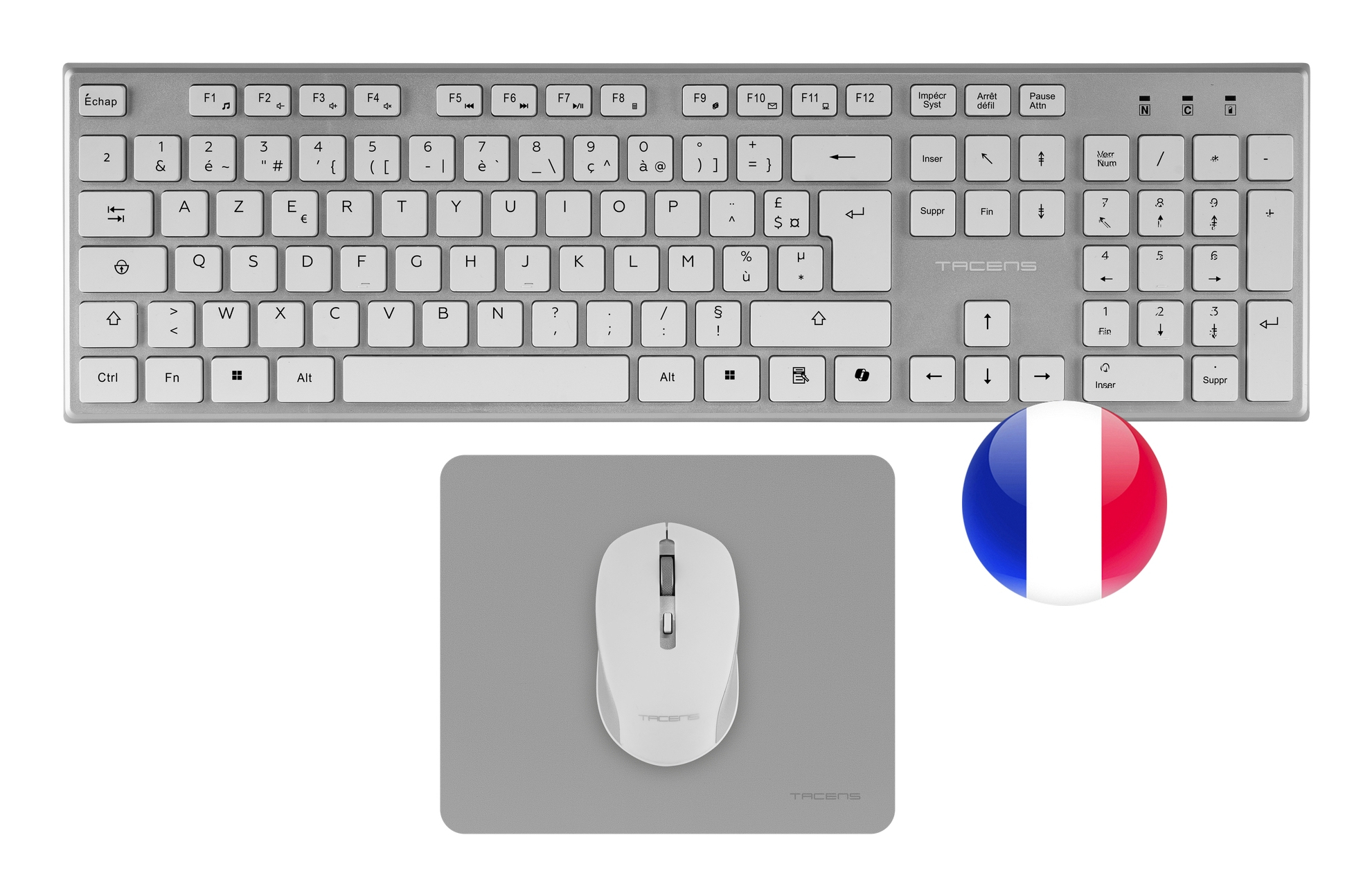 Tacens 6ZENITHWFR keyboard Mouse included Home/Office RF Wireless AZERTY French Silver, White – image 1