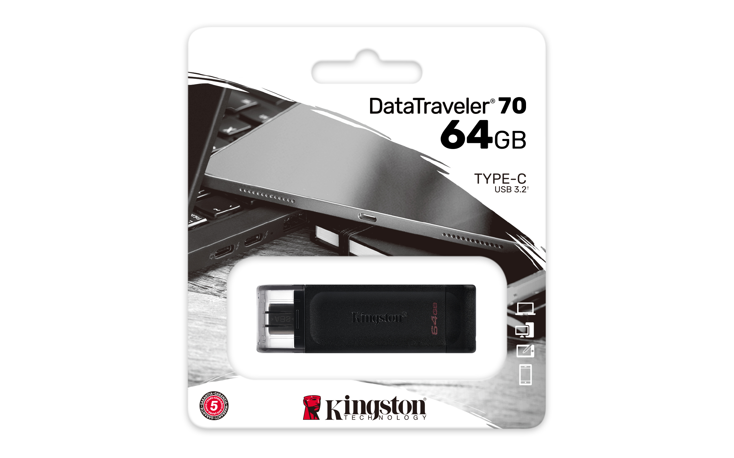 Memoria Usb Kingston Datatraveler 70 64Gb Usb C 3.2 Negro - DT70/64GB Memoria Usb Kingston Datatraveler 70 64Gb Usb C 3.2 Negro - DT70/64GB
