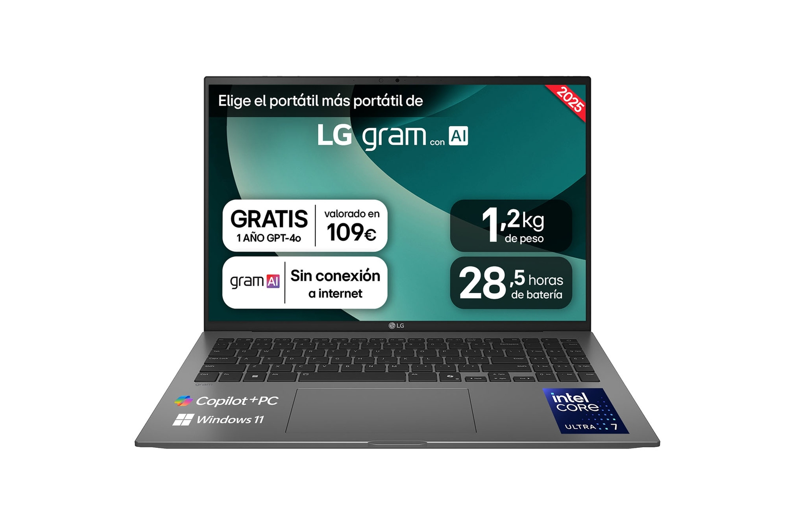 Portátil - LG 16Z90TL-G.AU88B, 16" WQXGA, Intel® Evo™ Edition Core™ Ultra i7-258V, 32 GB RAM, 1 TB SSD, Arc™ GPU, W11H, Negro - imagen 2