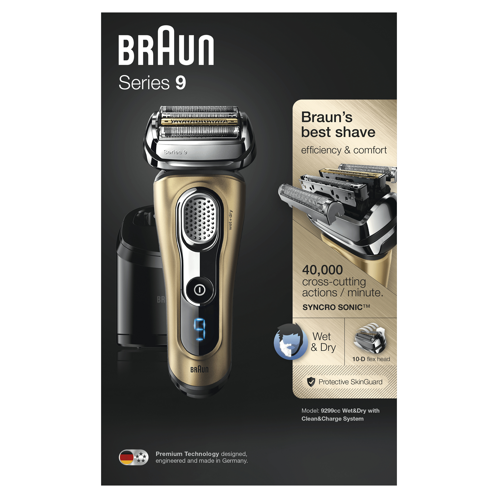 Braun Series 9 9299cc Electric Shaver for Men, Clean&Charge Station and Travel Case