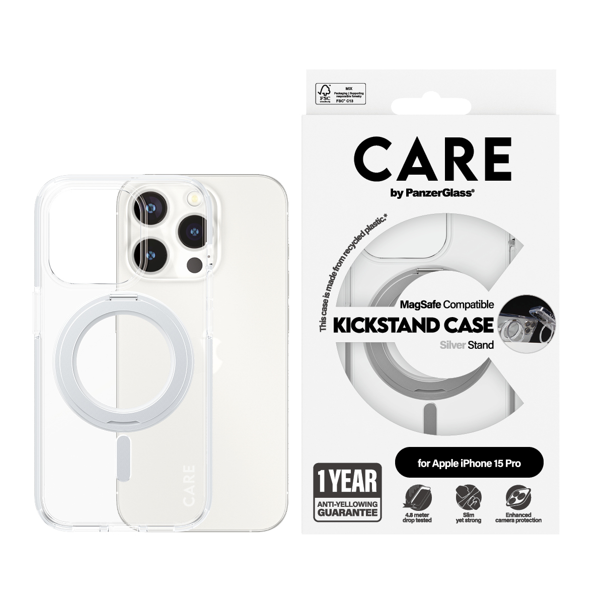 PanzerGlass CARE™ by PanzerGlass® Case Transparent w. Silver Kickstand & MagSafe iPhone 15 Pro – image 2
