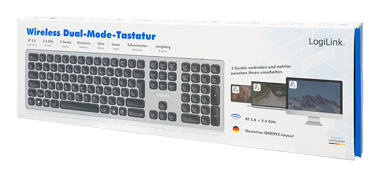 LogiLink ID0213 keyboard Home/Office RF Wireless + Bluetooth QWERTZ German Grey – image 5
