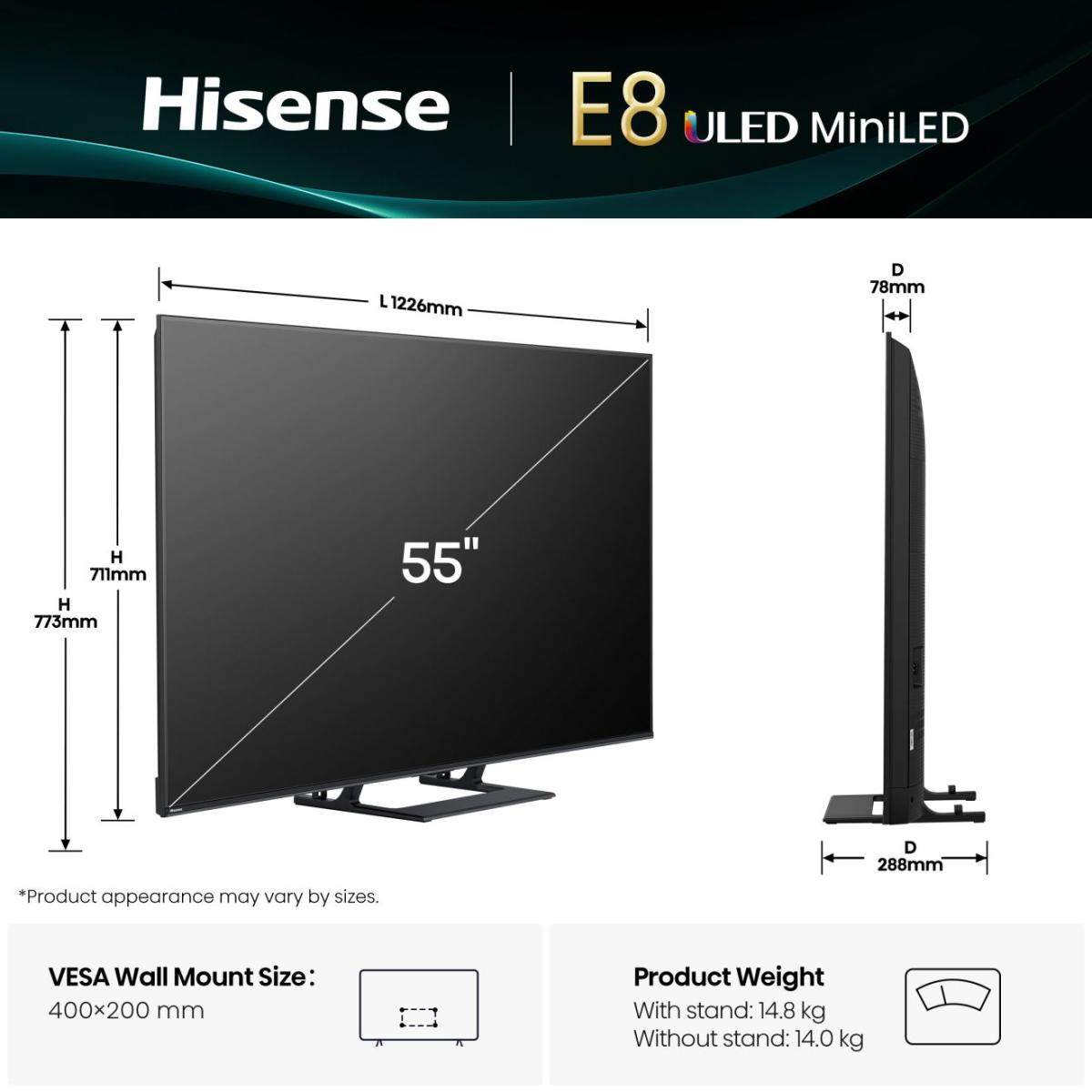 TV Hisense Mini LED 55E8Q 55 4K UltraHD 144Hz Smart TV VIDAA Dolby Vision Atmos Gaming PRO — photo 2