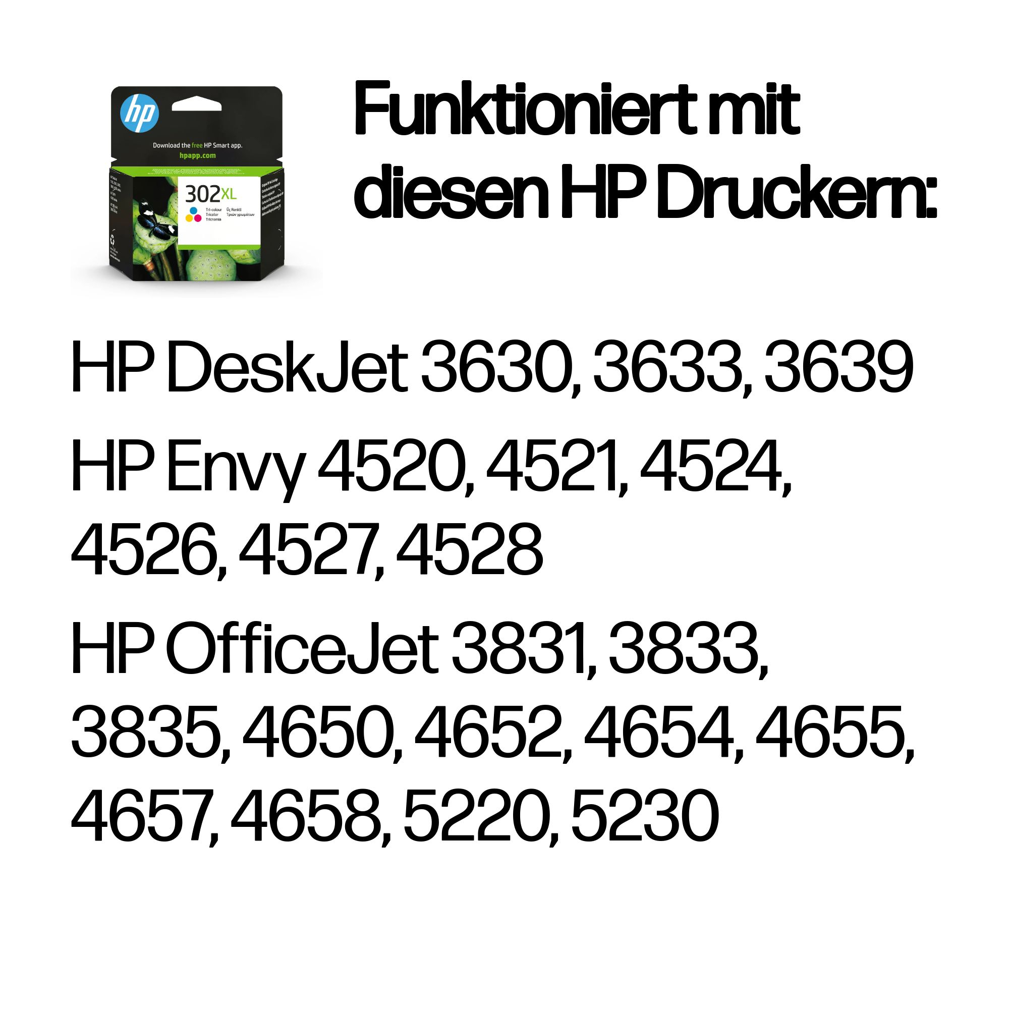 Original HP 302XL Cyan/Magenta/Gelb Druckerpatrone mit hoher Reichweite