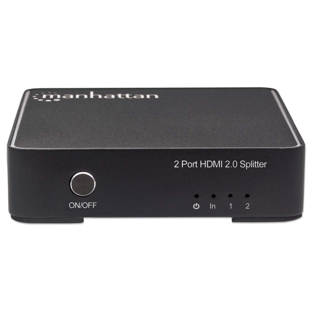 Manhattan HDMI Splitter 2-Port , 4K@60Hz, Displays output from x1 HDMI source to x2 HD displays (same output to both displays), AC Powered (cable 1.2m), Black, – image 3