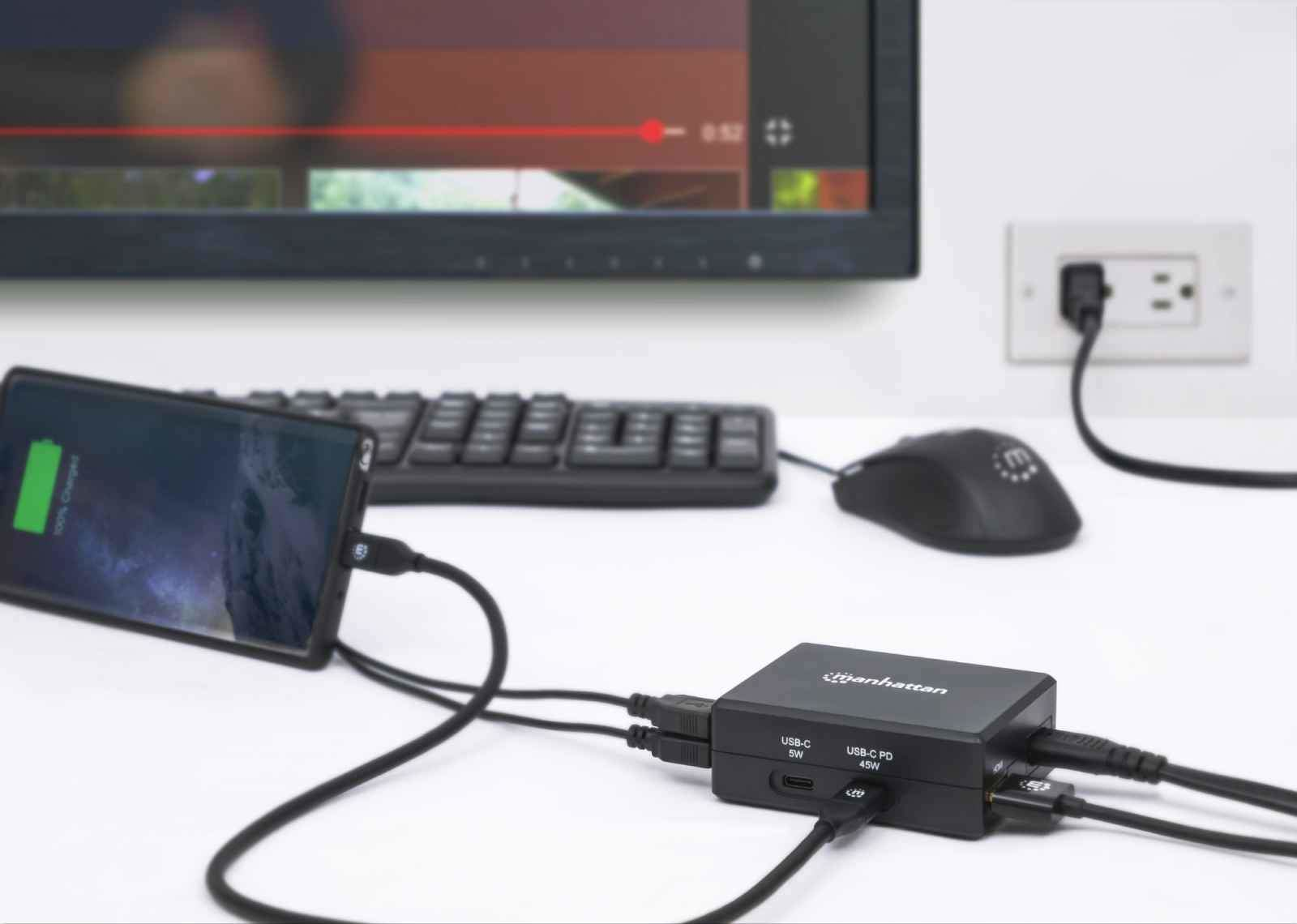 Manhattan Smart Video Multiport Dock, Ports (x5): HDMI Port, USB-A (x2), USB-C (x2), With Power Delivery to USB-C Port, Internal Power Supply, Ultra-Compact, De – image 8