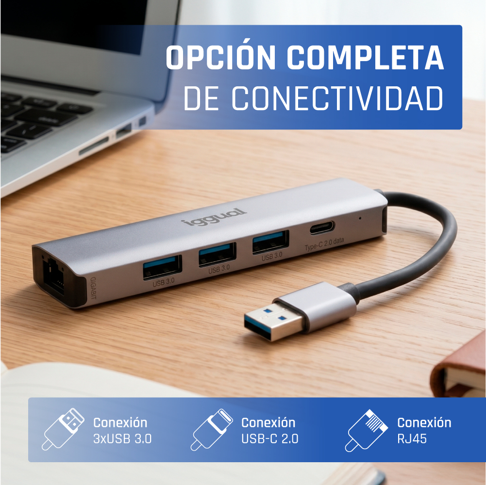 iggual IGG320778 laptop dock/port replicator Wired USB 3.2 Gen 1 (3.1 Gen 1) Type-A Grey – image 2