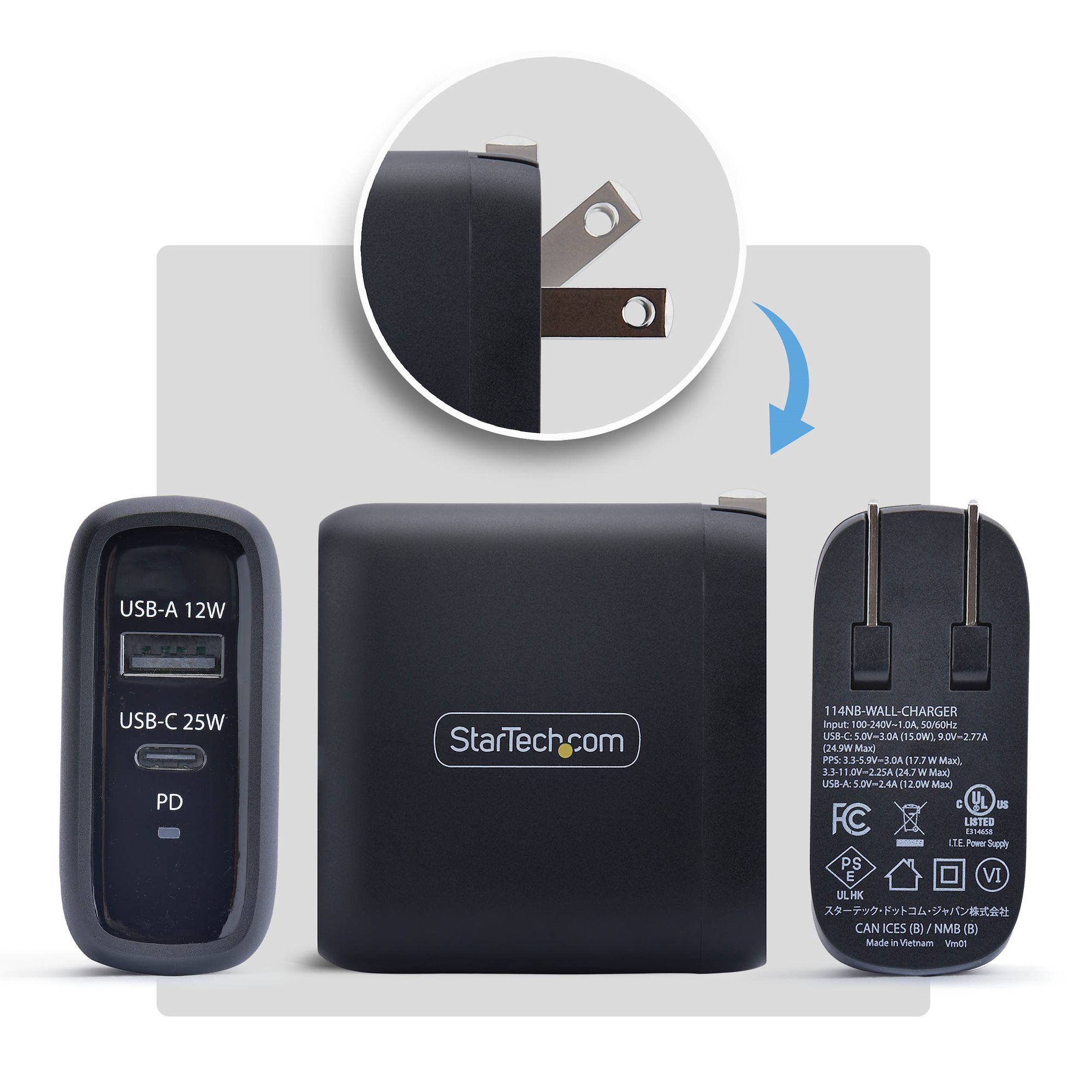 StarTech.com 37W USB-C & USB-A Wall Charger, Portable Charger with USB Power Delivery Fast Charging – image 4