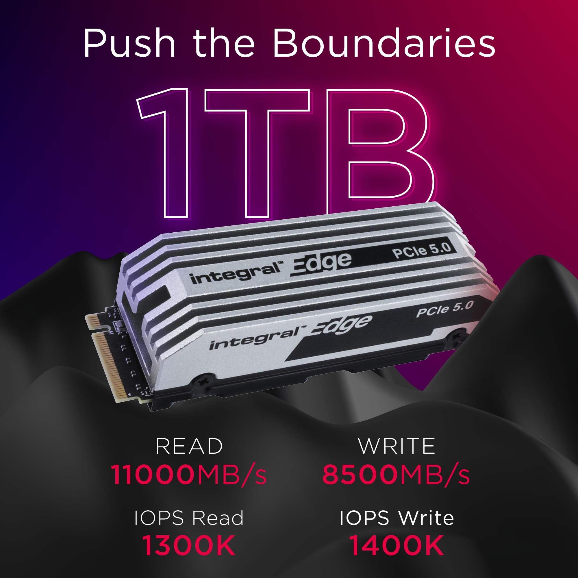 Integral 1TB - 1000GB SSD M.2 2280 NVME 2.0 PCIe Gen5 x4 R-11000MB/s W-8500MB/s IOPS R-1300K W-1400K TLC TBW 700 WITH HEATSINK EDGE – image 3