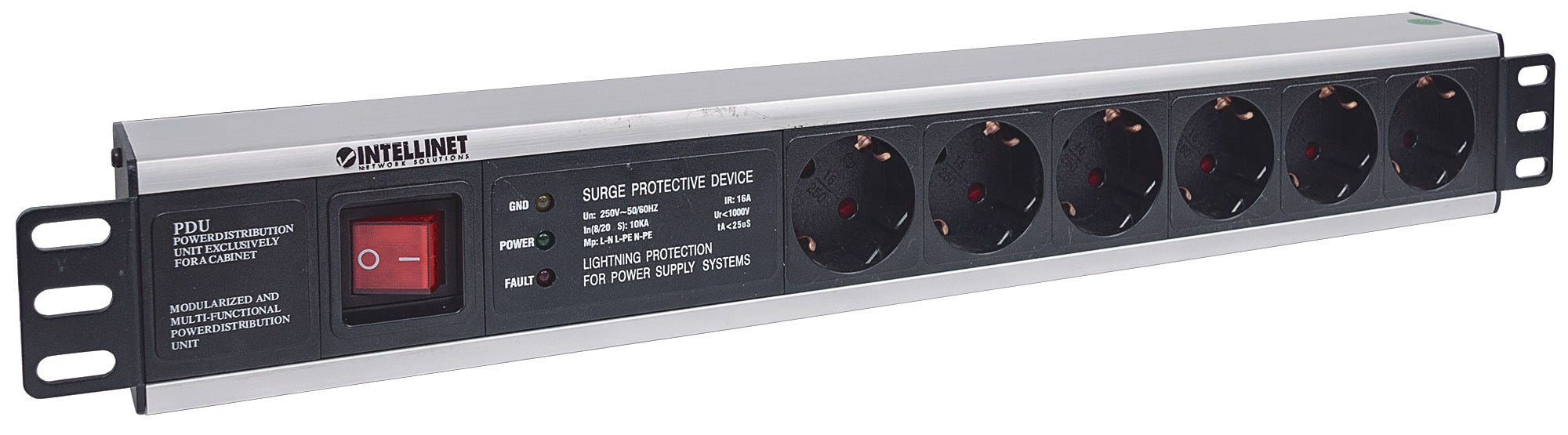 Intellinet 19" 1.5U Rackmount 6-Output Power Distribution Unit (PDU) EU CEE 7/3 Outlets, With On/Off Switch and Surge Protection, Built-in 3 m (10 ft.) Power Co – image 2