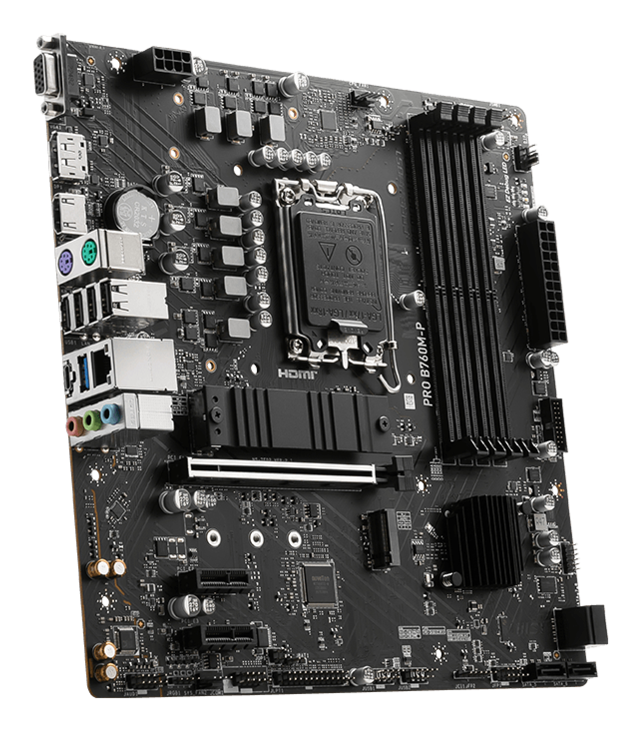 Tarjeta Madre MSI PRO B760M-P - Socket 1700 - 4x DDR5 - 4800/5600/6800+(OC)MHz - HDMI - DisplayPort - VGA - USB 2.0/3.2 - Micro ATX - PRO B760M-P