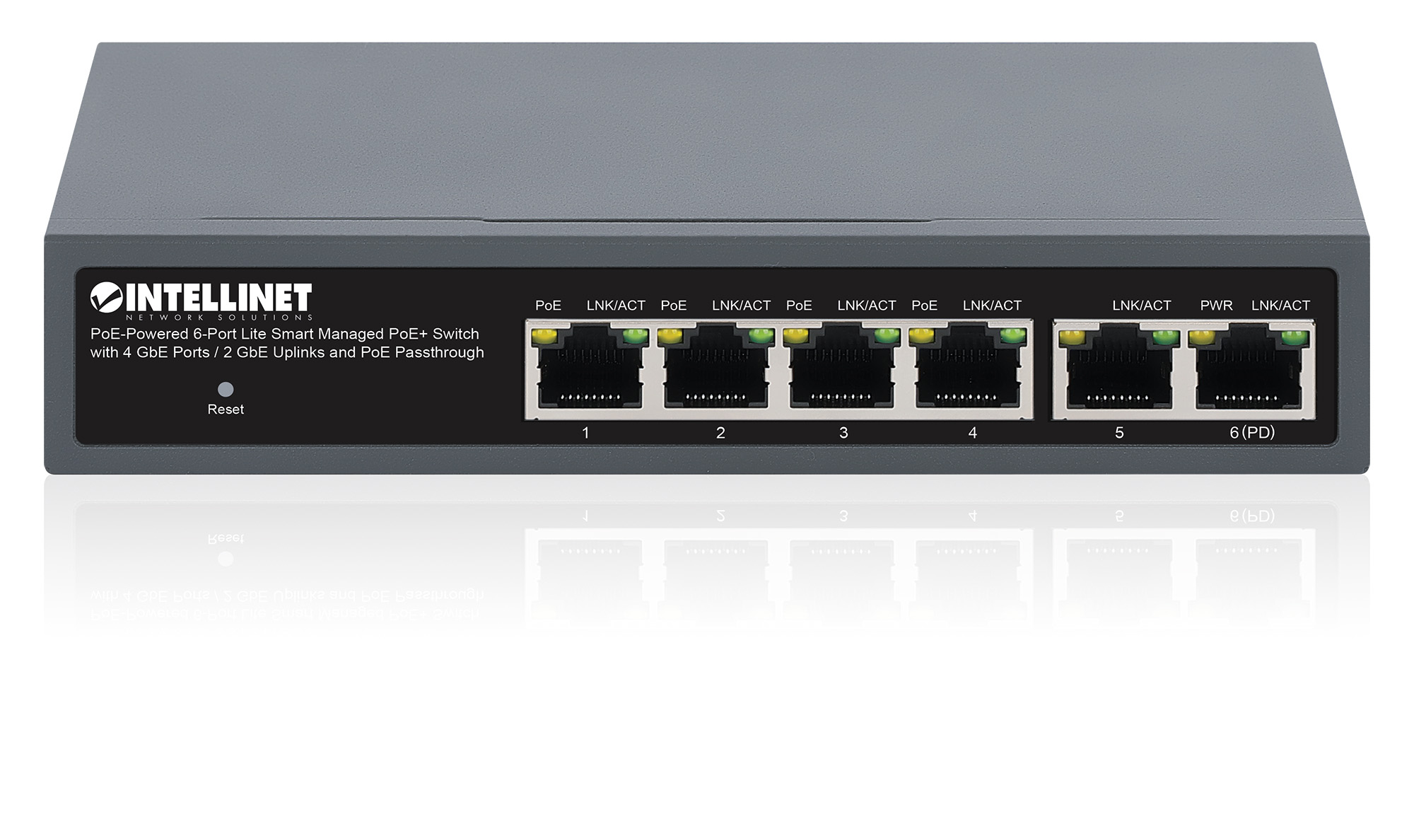 Intellinet PoE-Powered 6-Port Lite Smart Managed PoE+ Switch with 4 GbE Ports / 2 GbE Uplinks and PoE Passthrough (with UK power cord) – image 5