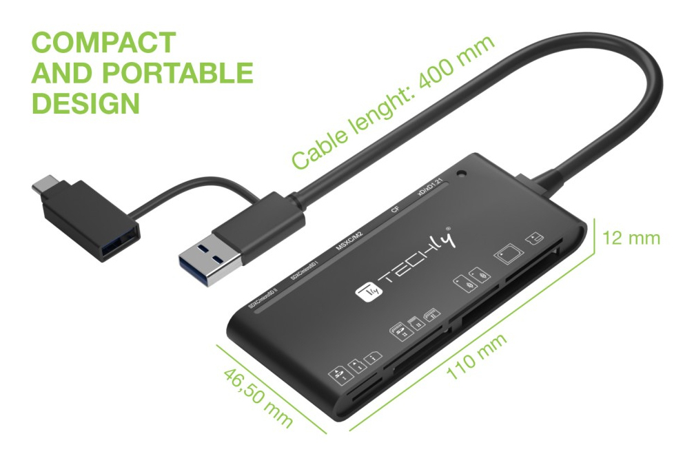 Techly IUSB-CARD-AC575 card reader USB 3.2 Gen 1 (3.1 Gen 1) Type-A/Type-C Black – image 3