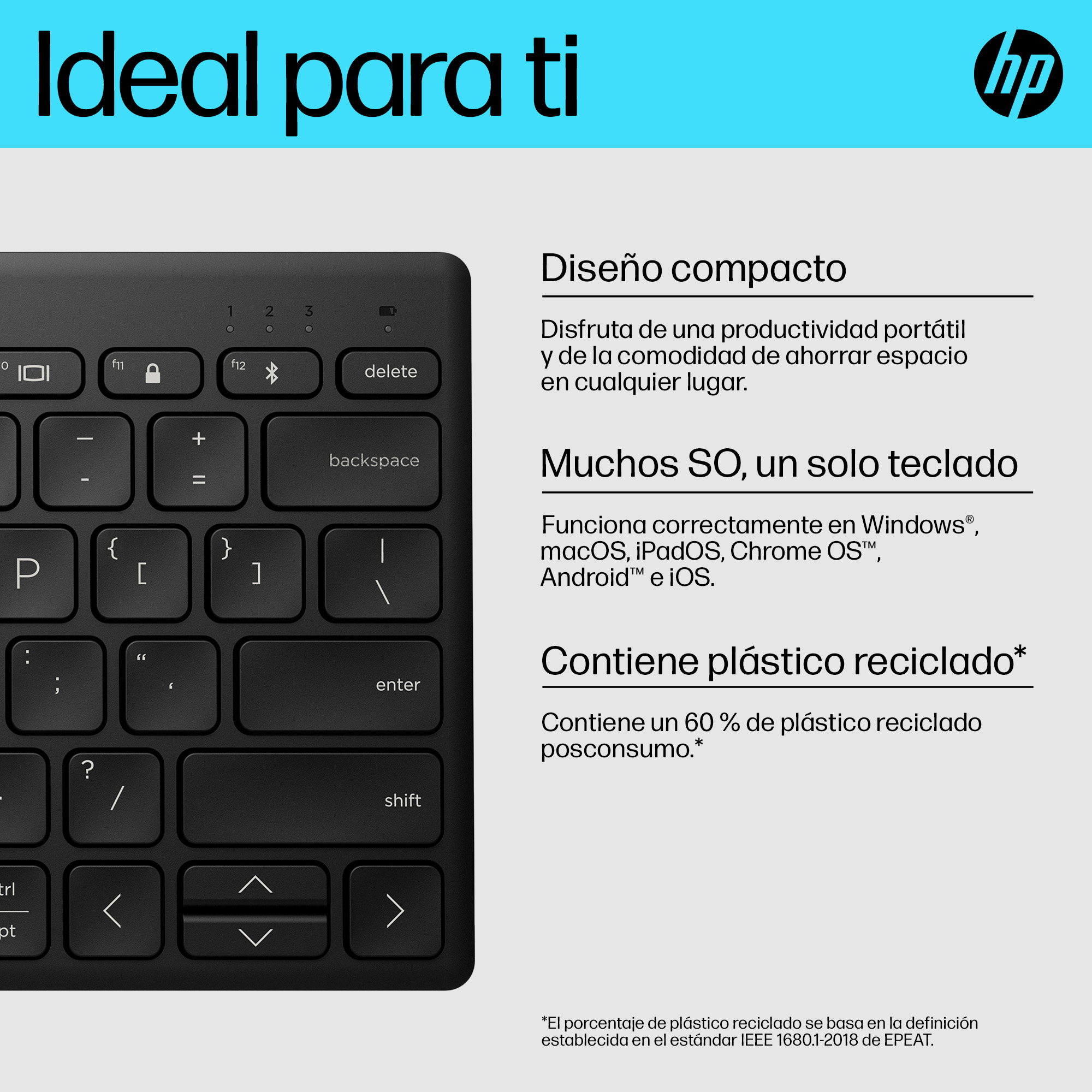 Usabilidad del HP Teclado multidispositivo compacto 355 con Bluetooth
