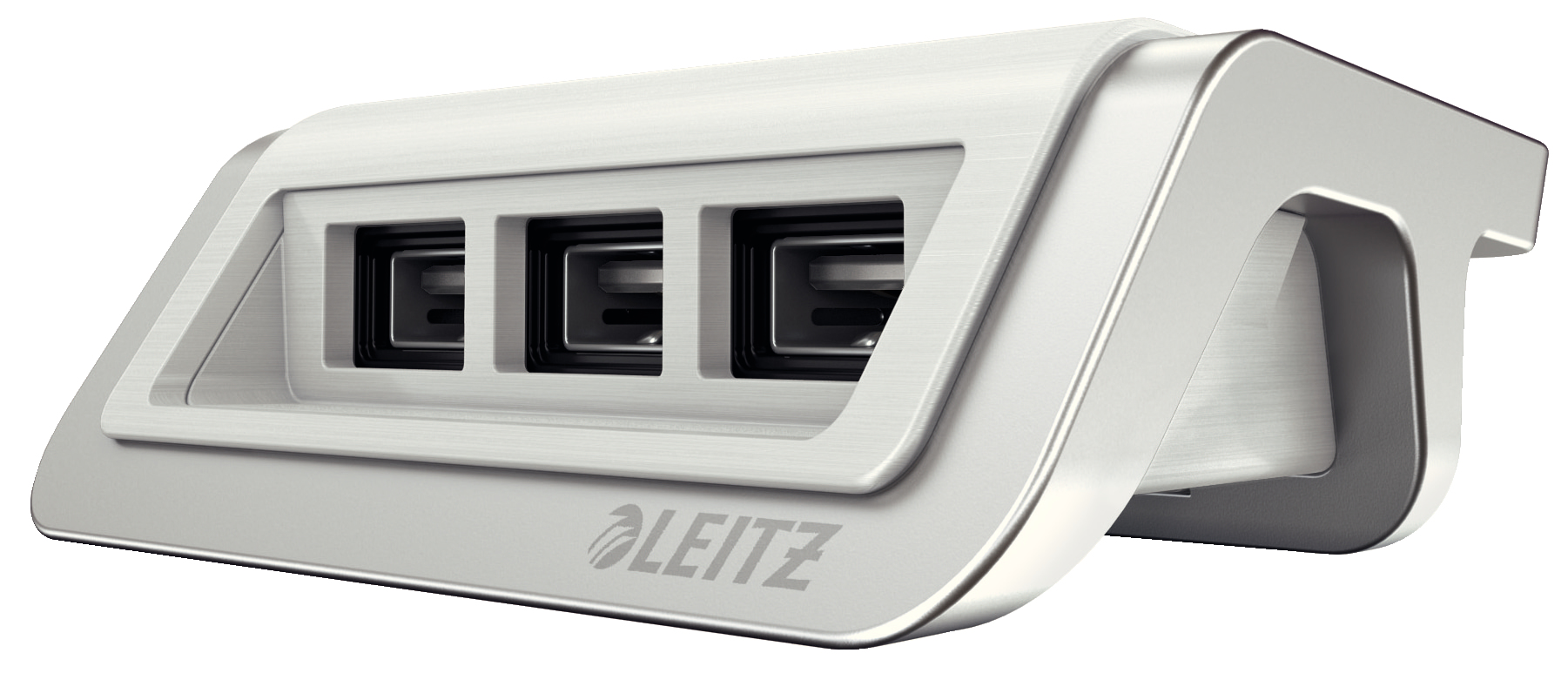 صورة شاحن Leitz 62070004 AC للجوال، 3 منافذ USB 2.0، خرج 5V/5000mA، فضي/أبيض