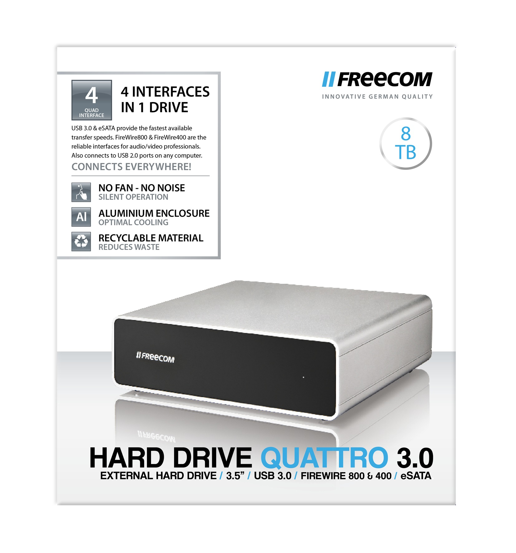 Freecom Quattro 3.0 external hard drive 8 TB 3.5″ USB 3.2 Gen 1 (3.1 Gen 1) Black, Stainless steel image 6