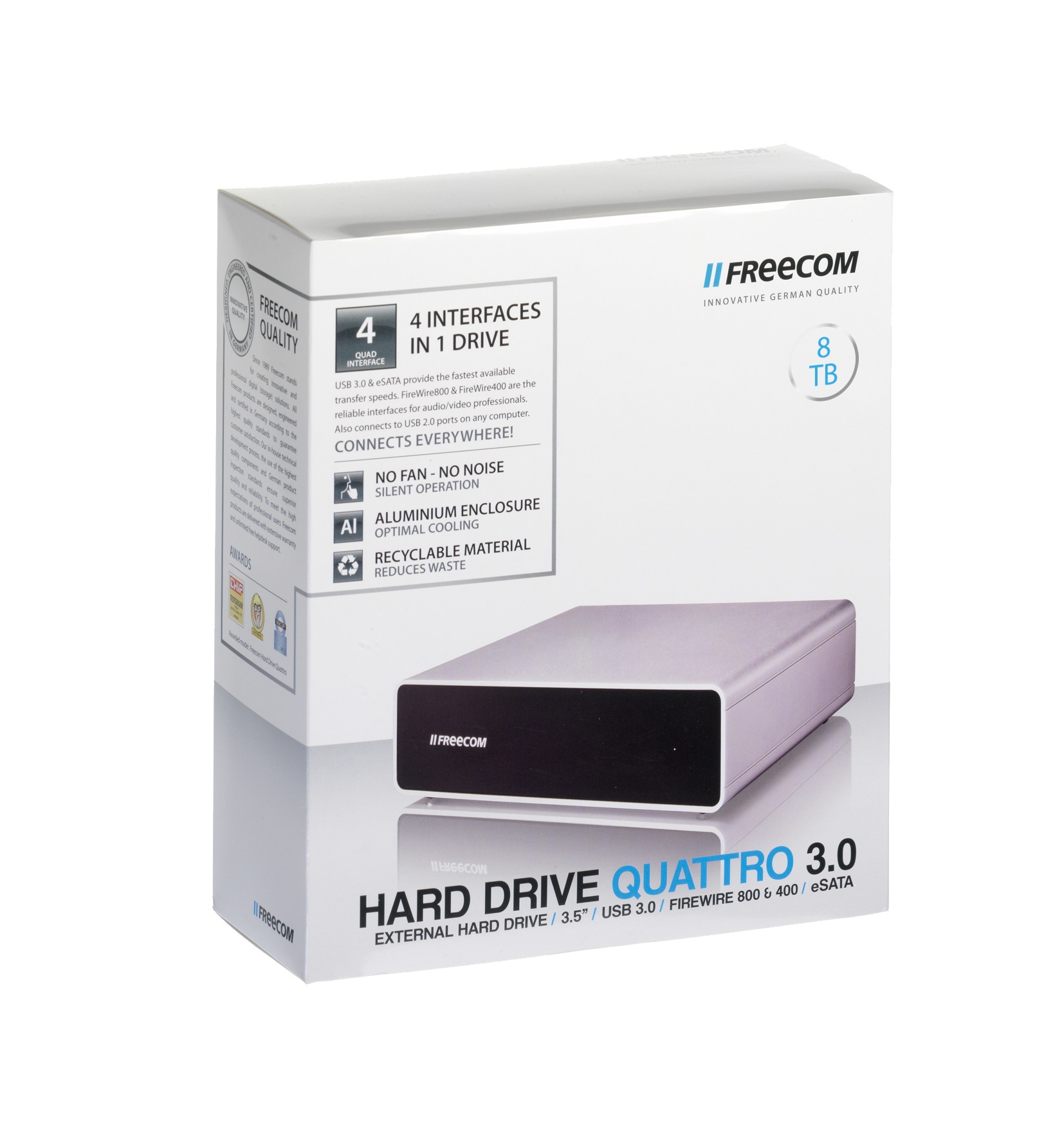 Freecom Quattro 3.0 external hard drive 8 TB 3.5″ USB 3.2 Gen 1 (3.1 Gen 1) Black, Stainless steel image 7