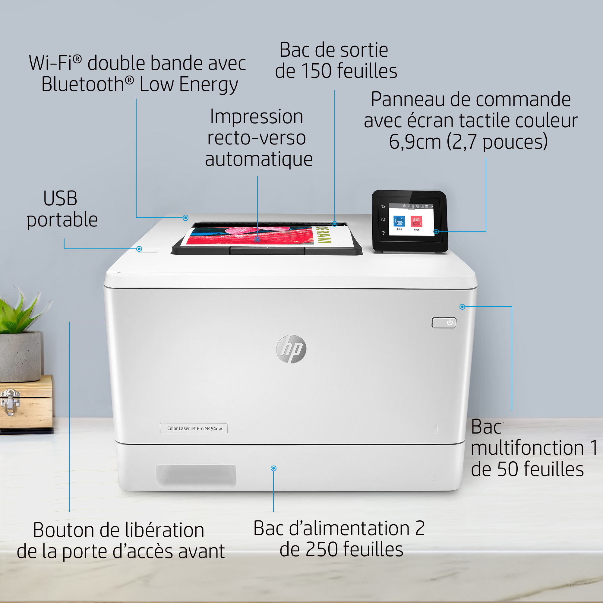 HP LaserJet Pro M454dw Wireless Color Printer, Duplex. Print technology: Laser, Maximum resolution: 600 x 600 DPI, Print s
