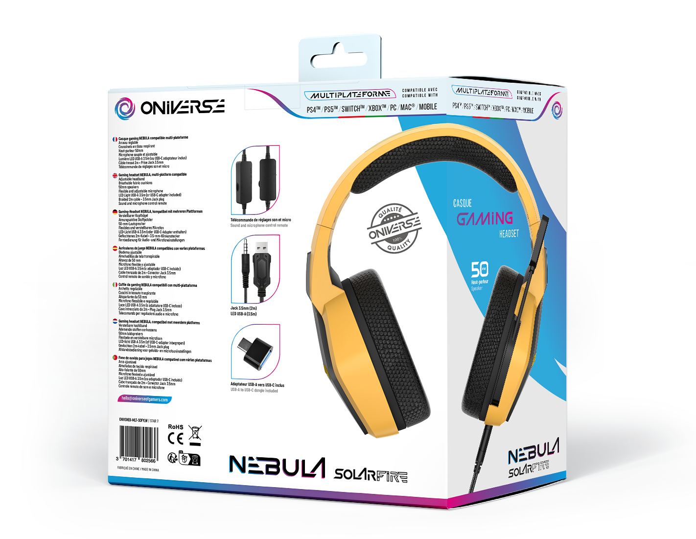 Oniverse Gaming Headset Nebula - SolarFire Yellow (Multiplatform) – image 8