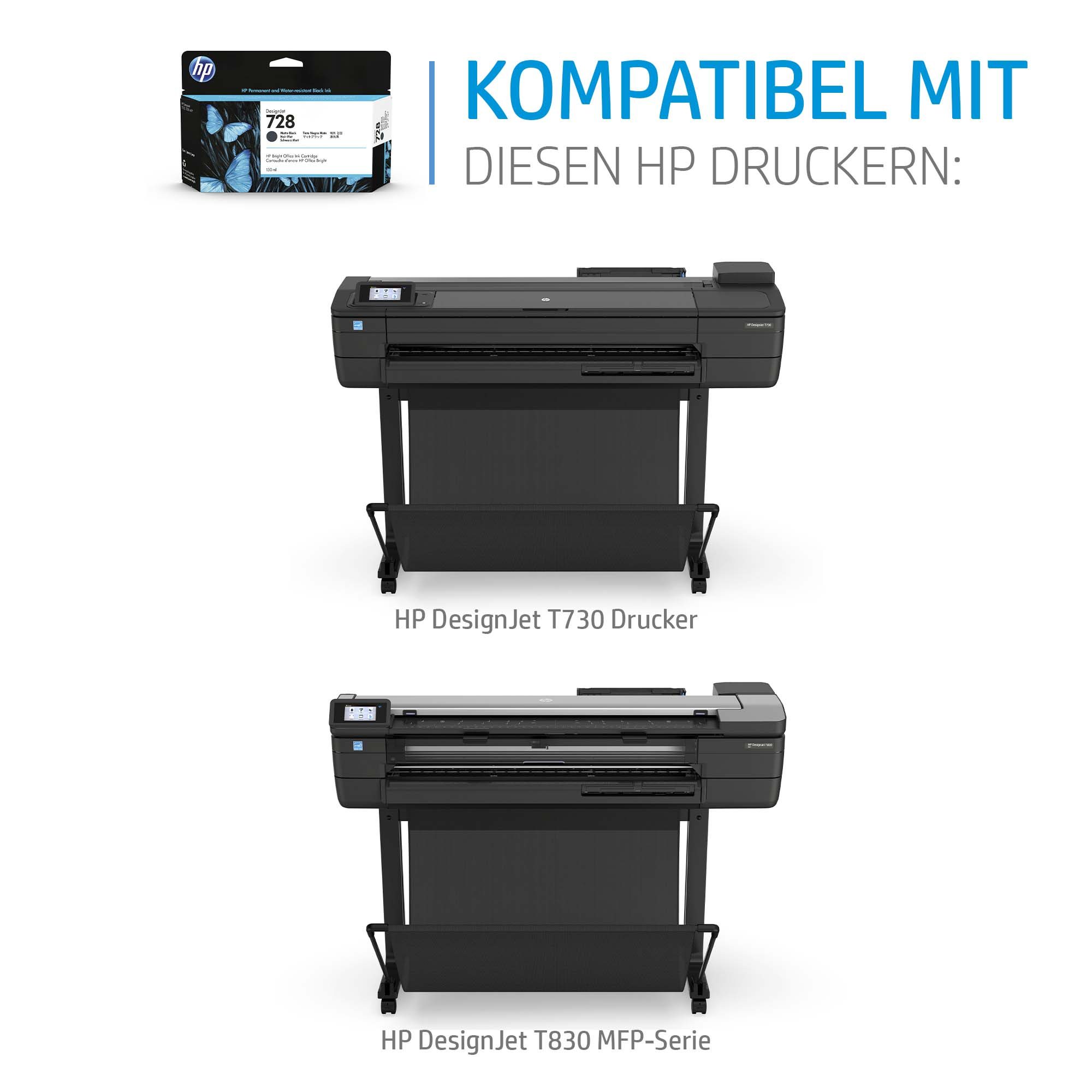 HP 728 300-ml Cyan DesignJet Ink Cartridge. Compatibility: HP DesignJet T730 Printer, HP DesignJet T830 Multifunction Prin