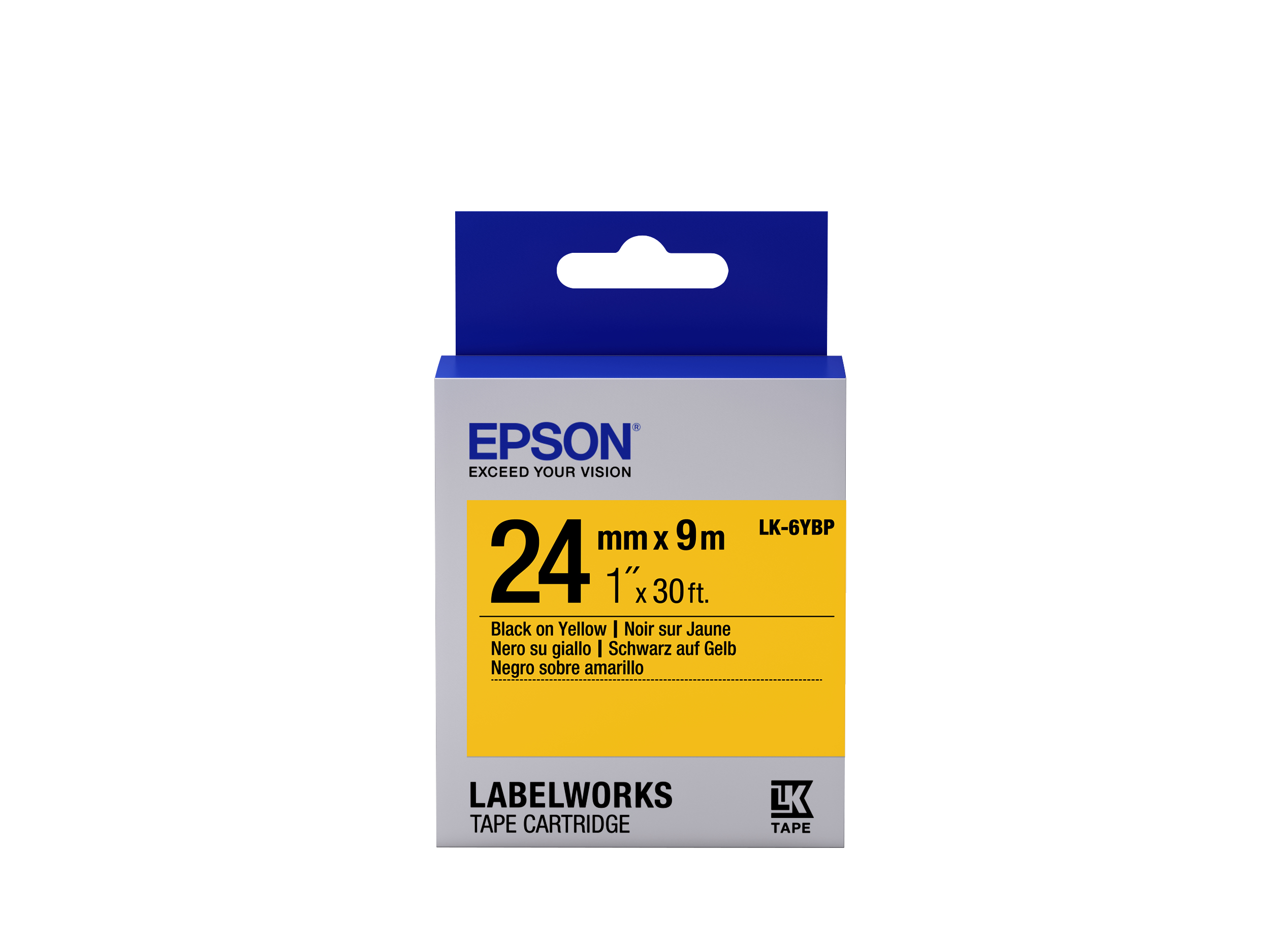 Epson Nastro fondo Pastello Giallo per testo Nero 24/09 LK-6YBP (TAPE - LK-6YBP PASTEL BLK-/YELL - YELL 24/9)