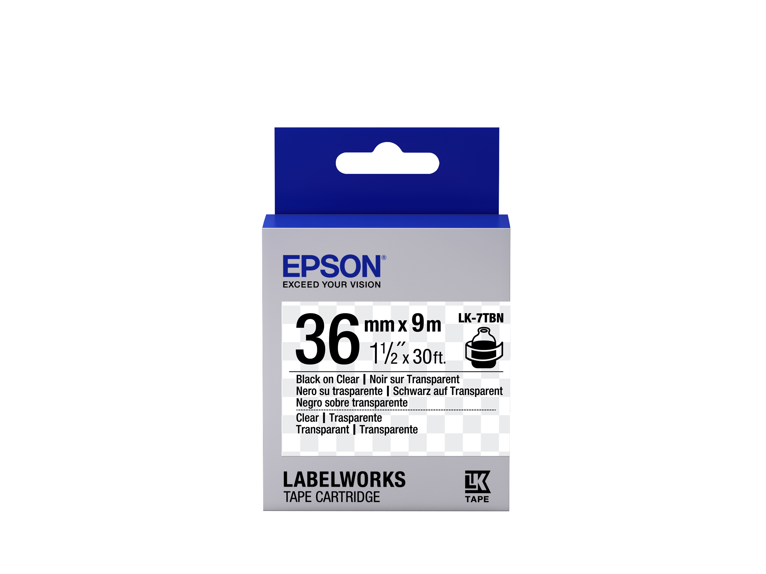 Epson LabelWorks LK-7TBN - Black on transparent - Roll (3.6 cm x 9 m) 1 cassette(s) label tape - for LabelWorks LW-1000P, LW-900P, LW-Z5000BE, LW-Z5010BE, LW-Z900FK
