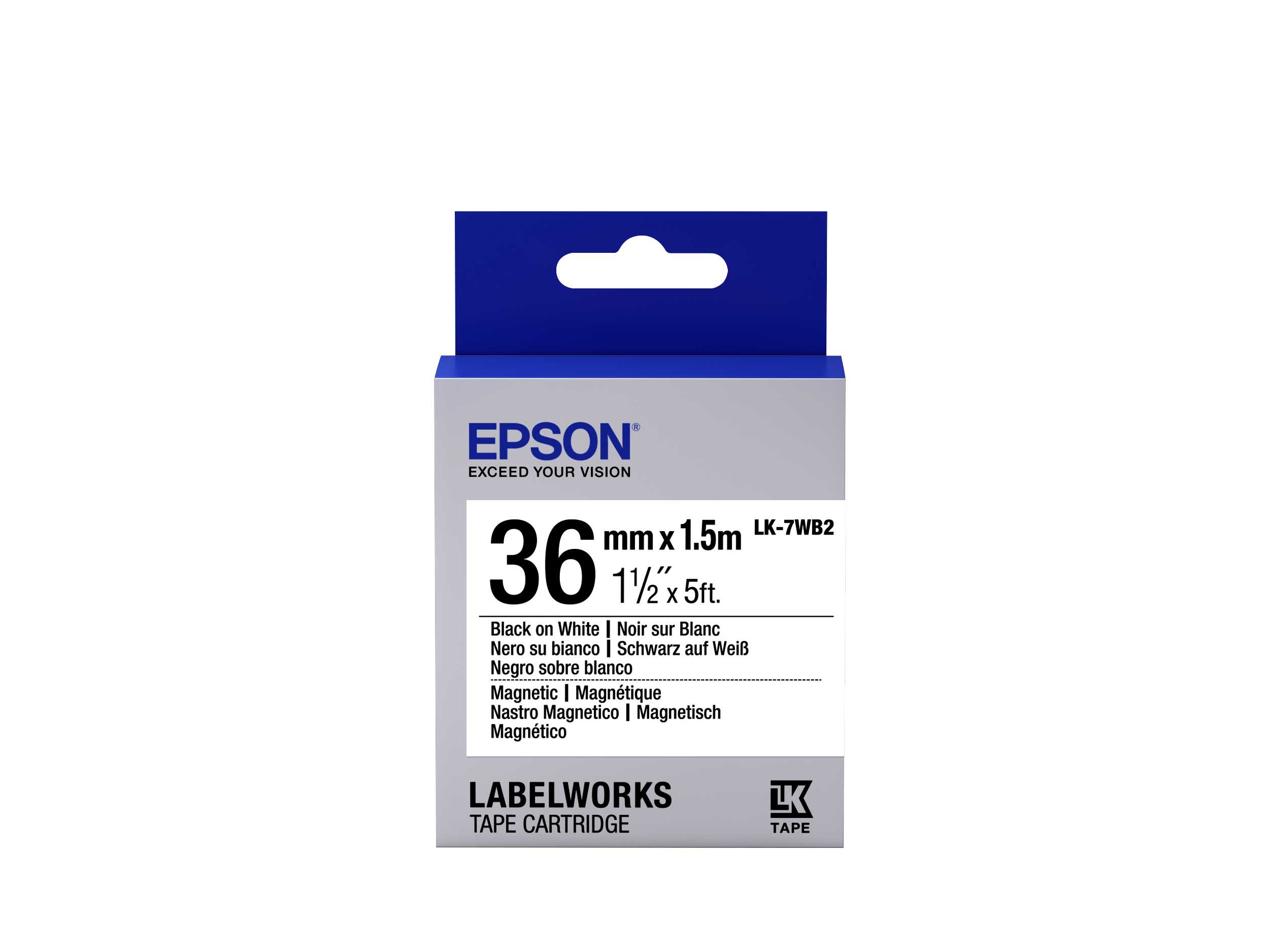 EPSON Ruban LK-7WB2 Magnétique Noir/Blanc 36/1,5