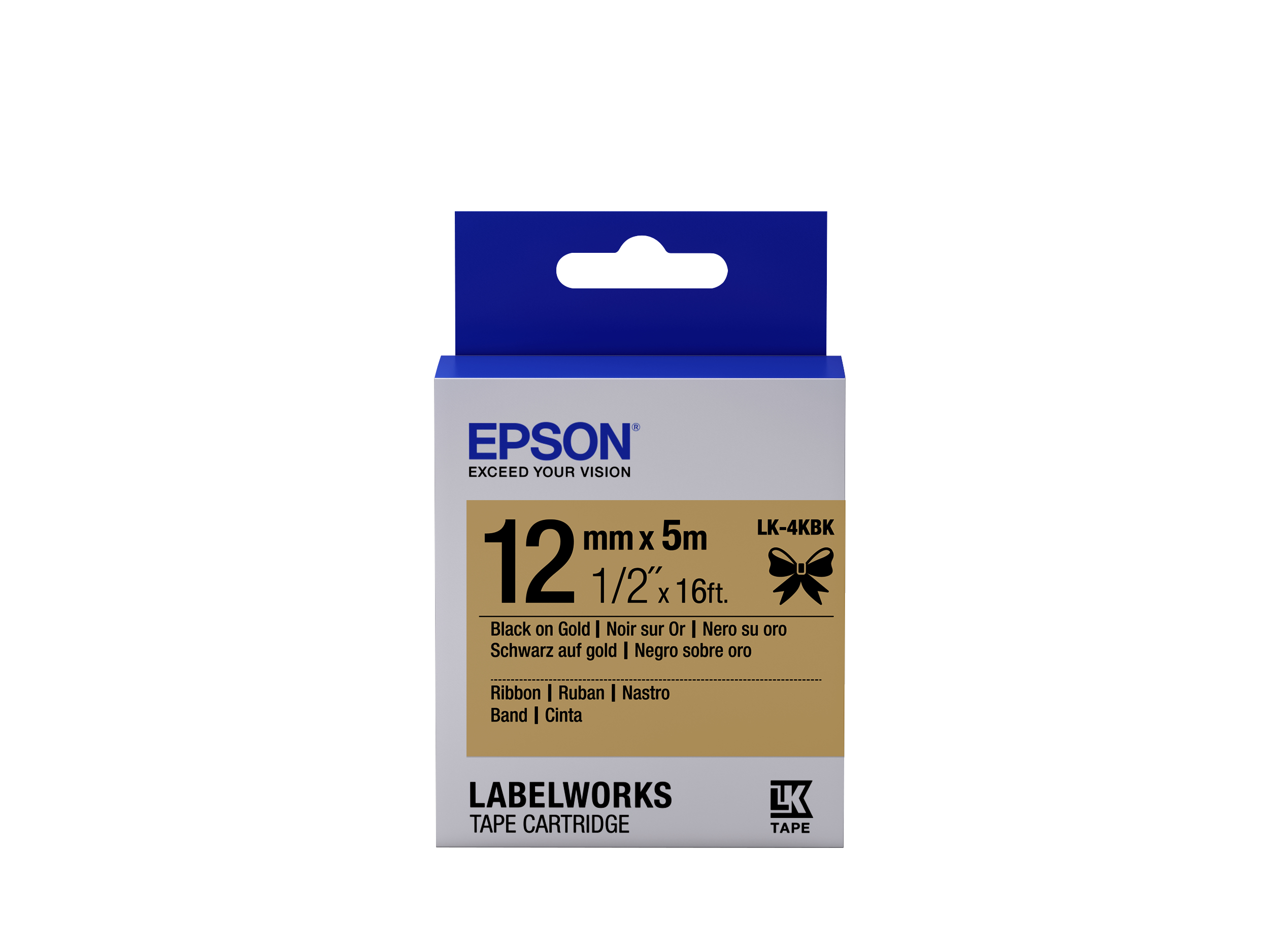 Epson etikettkassett Satinband LK-4KBK svart/guld 12 mm (5 m)