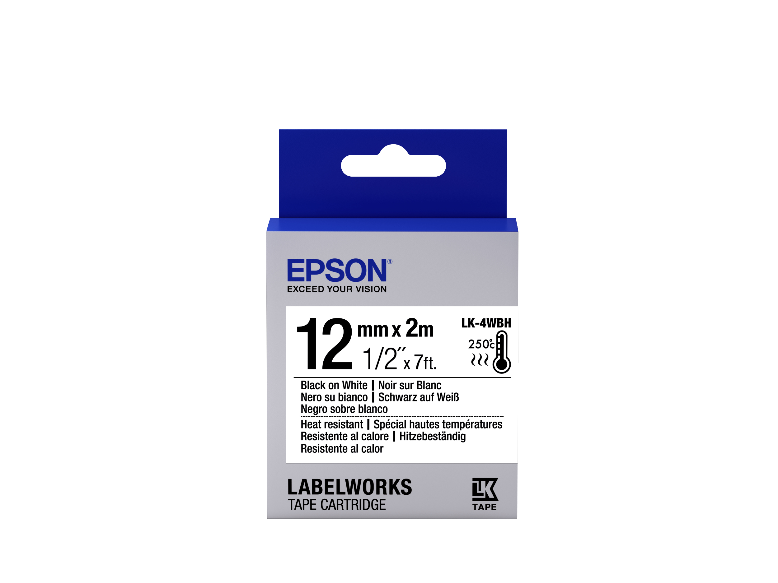 Epson Nastro fondo Bianco per testo Nero resistente alle alte temperature 12/2 LK-4WBH