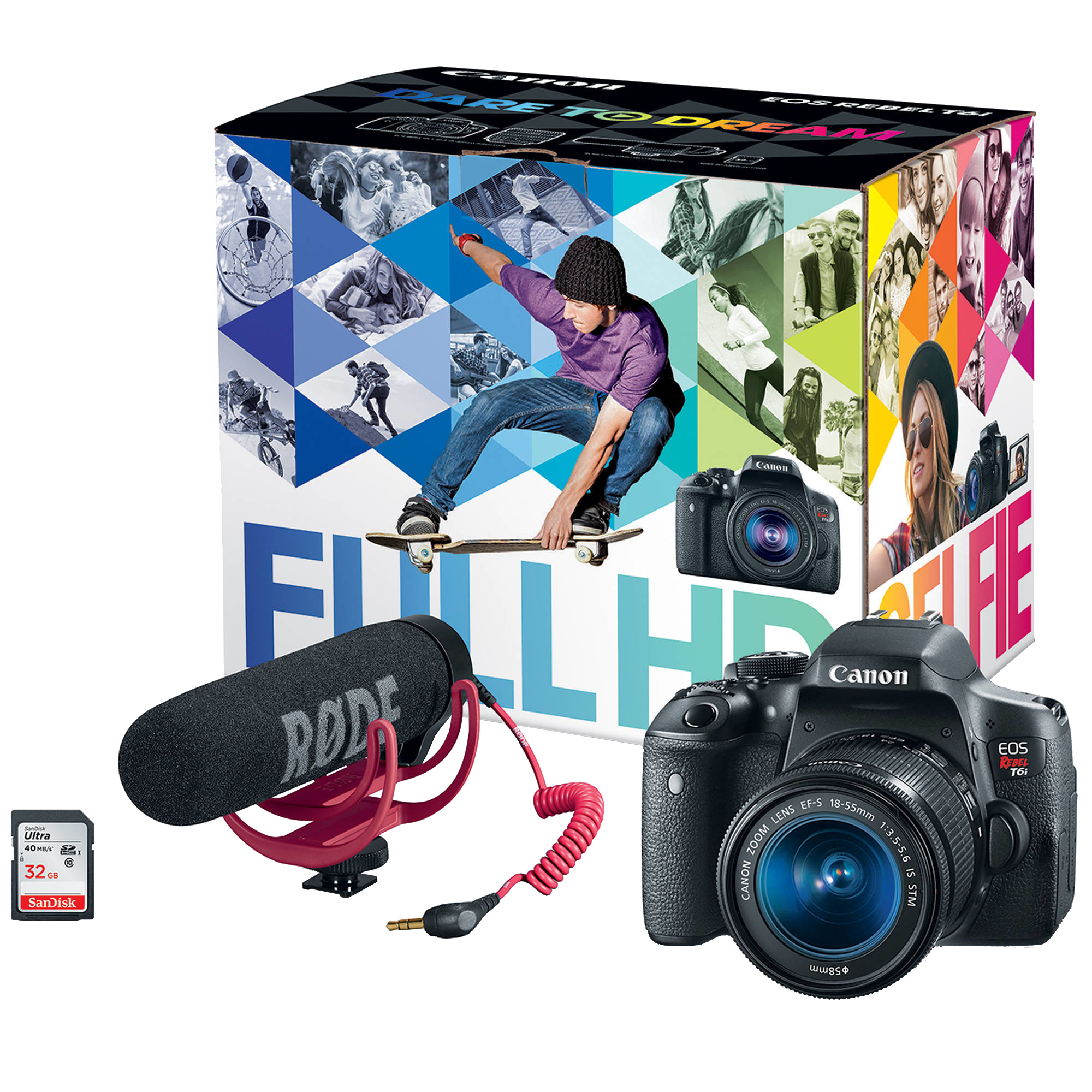 Canon EOS Rebel T6i - Video Creator Kit - digital camera - SLR - 24.2 MP - APS-C - 1080p - 3x optical zoom EF-S 18-55mm IS STM lens - Wi-Fi, NFC - with RODE VideoMic GO