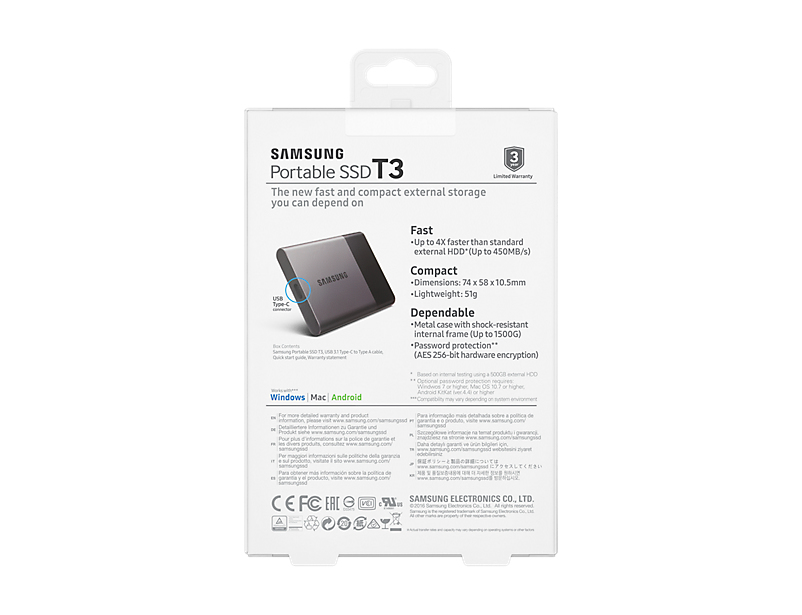 Samsung Portable T3 250 GB USB 3.2 Gen 1 (3.1 Gen 1) Black, Silver image 8