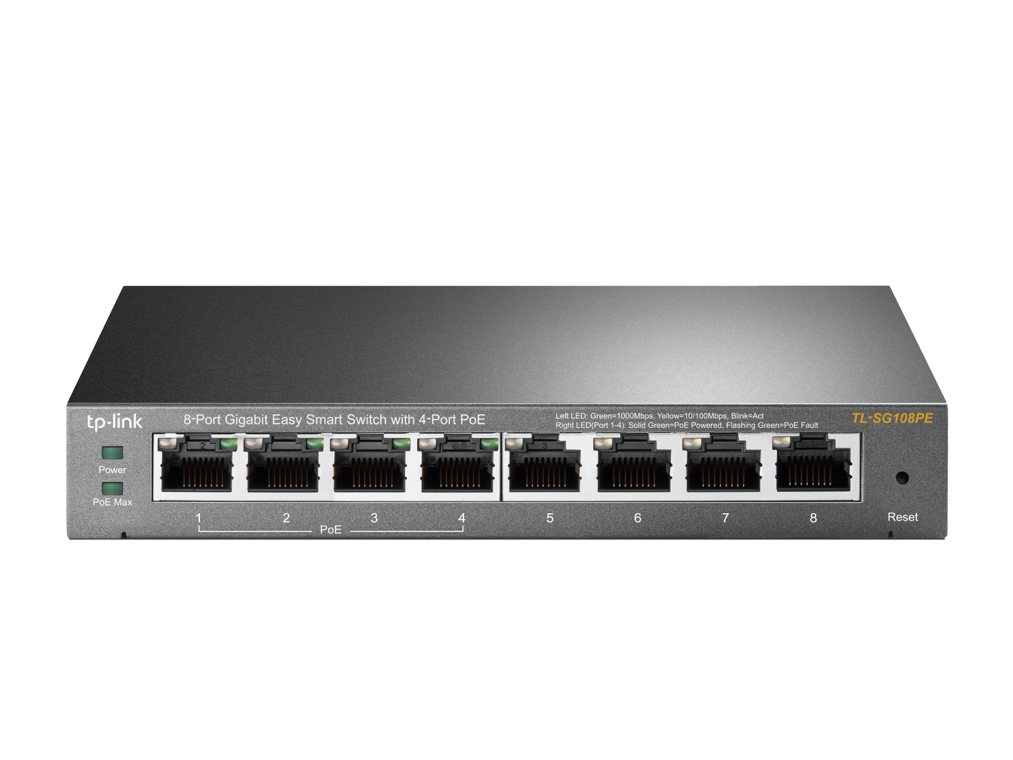 TP-Link TL-SG108PE hanterad L2 Gigabit Ethernet (10/100/1000) Strömförsörjning via Ethernet (PoE) stöd Svart