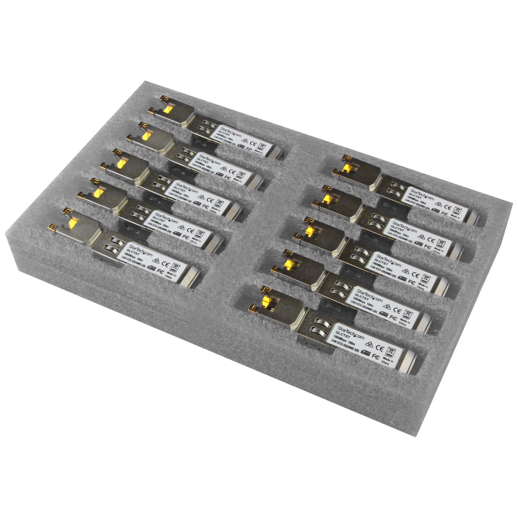 StarTech.com Cisco GLC-T Compatible SFP Module, 1000BASE-T, SFP to RJ45 Cat6/Cat5e, 1GE Gigabit Ethernet SFP, RJ-45 (Copper) 100m, Cisco Firepower, ASR920, IE2000, Mini GBIC Transceiver - Lifetime Warranty (GLCT10PKST) - SFP (mini-GBIC) transceiver module (equivalent to: Cisco GLC-T) - 1GbE - 1000Base-T - RJ-45 - up to 100 m (pack of 10)