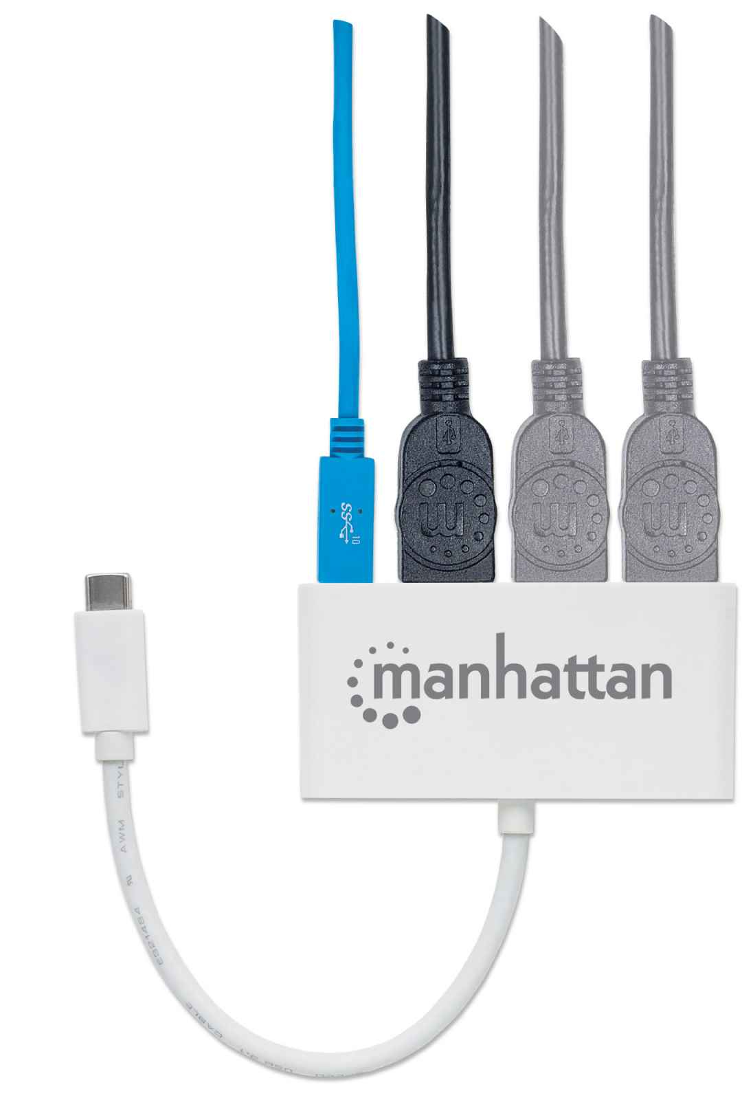 Manhattan USB-C Dock/Hub, Ports (x4): USB-A (x3) and USB-C, 5 Gbps (USB 3.2 Gen1 aka USB 3.0), With Power Delivery (60W) to USB-C Port (Note additional USB-C wa – image 5