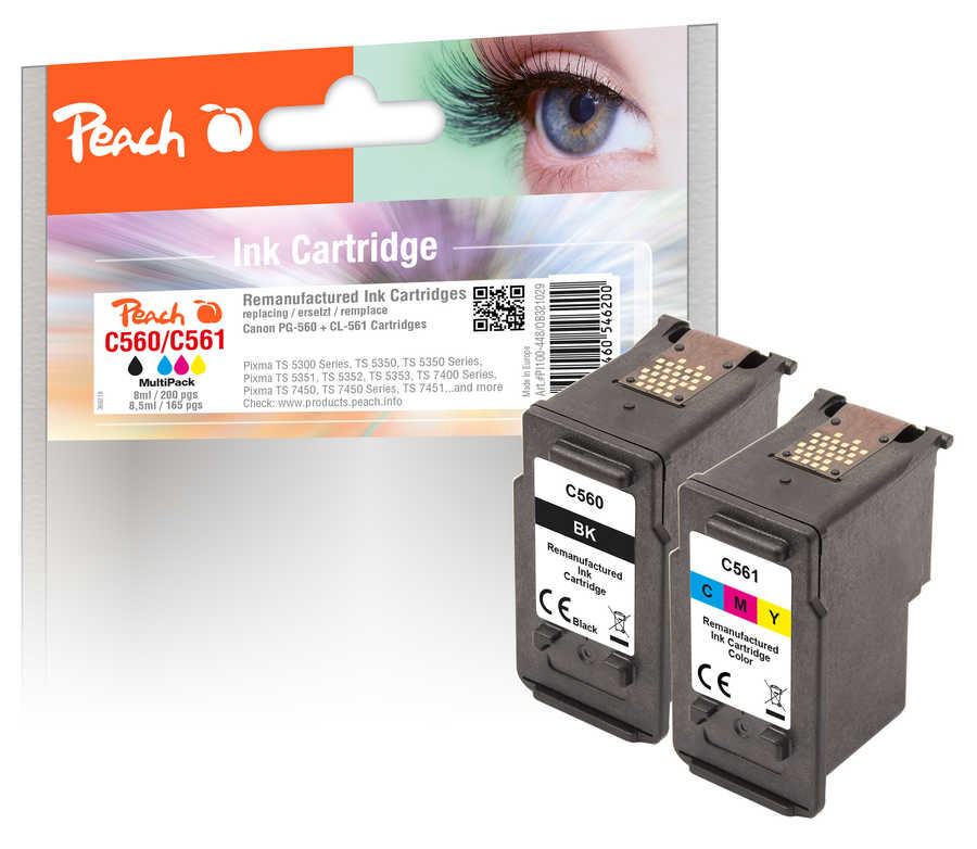 Peach PI100-448 ink cartridge 2 pc(s) Compatible Standard Yield Black, Cyan, Magenta, Yellow