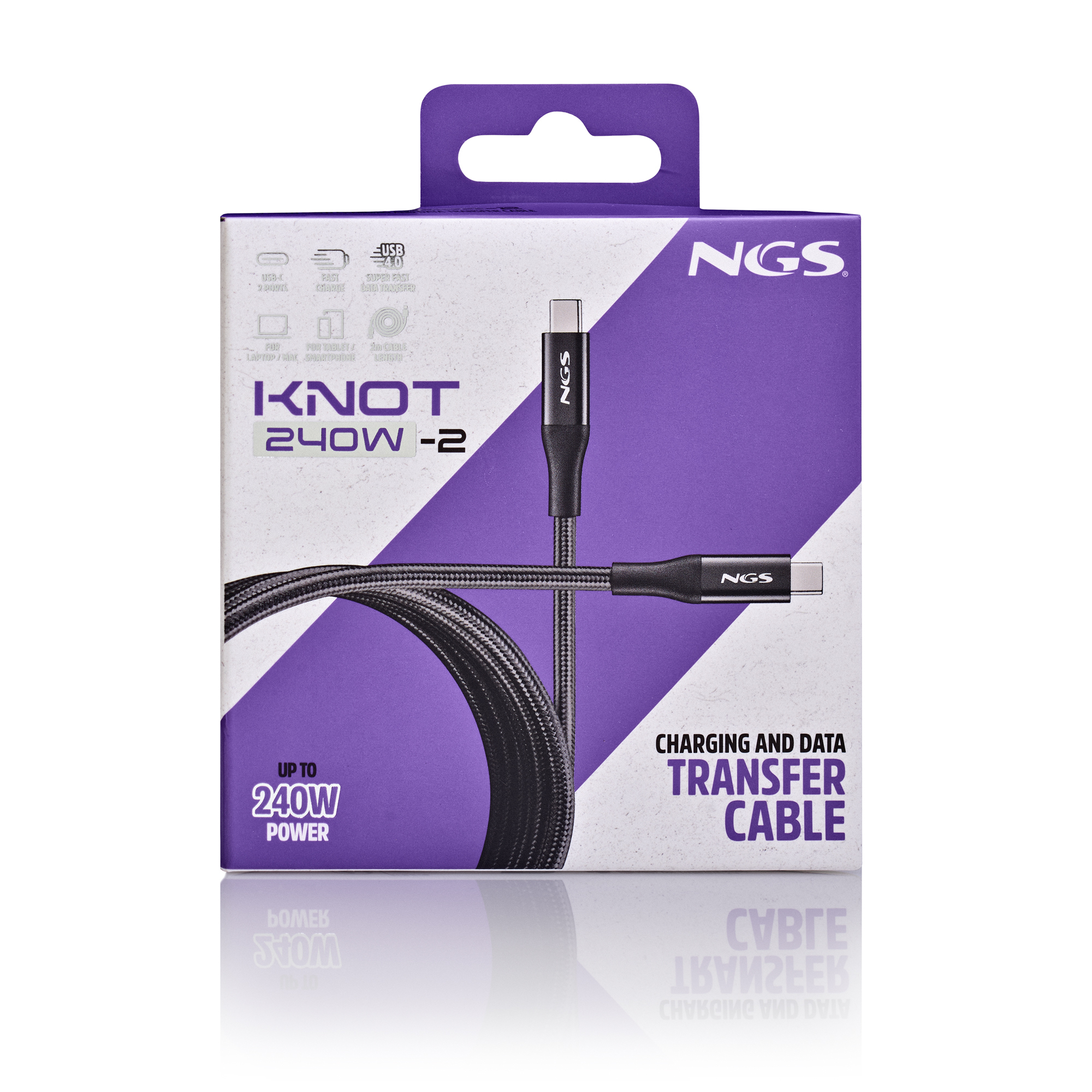 Resim NGS KNOT 240W-2 USB-C - USB-C Kablo, 2m, Siyah