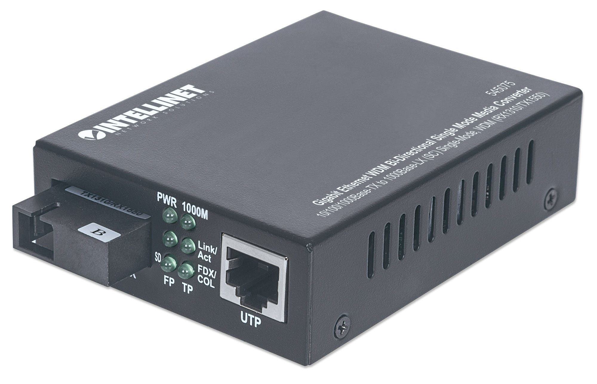 Intellinet 545075 mediakonverterare för nätverk 1000 Mbit/s 1550 nm Enkelläge Svart