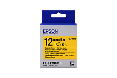 Cinta Epson LabelWorks Adhesivo Fuerte 12mm Negro Sobre Amarillo LK-4YBW - LK-4YBW