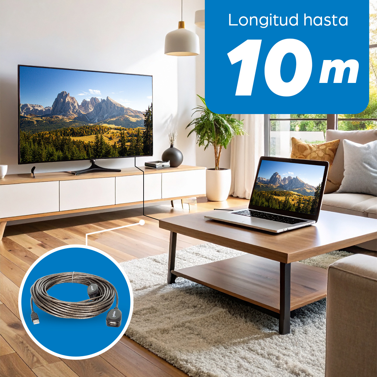 Extensión Activa USB-A 2.0 10m Manhattan 151573, 480Mbps Color Plata