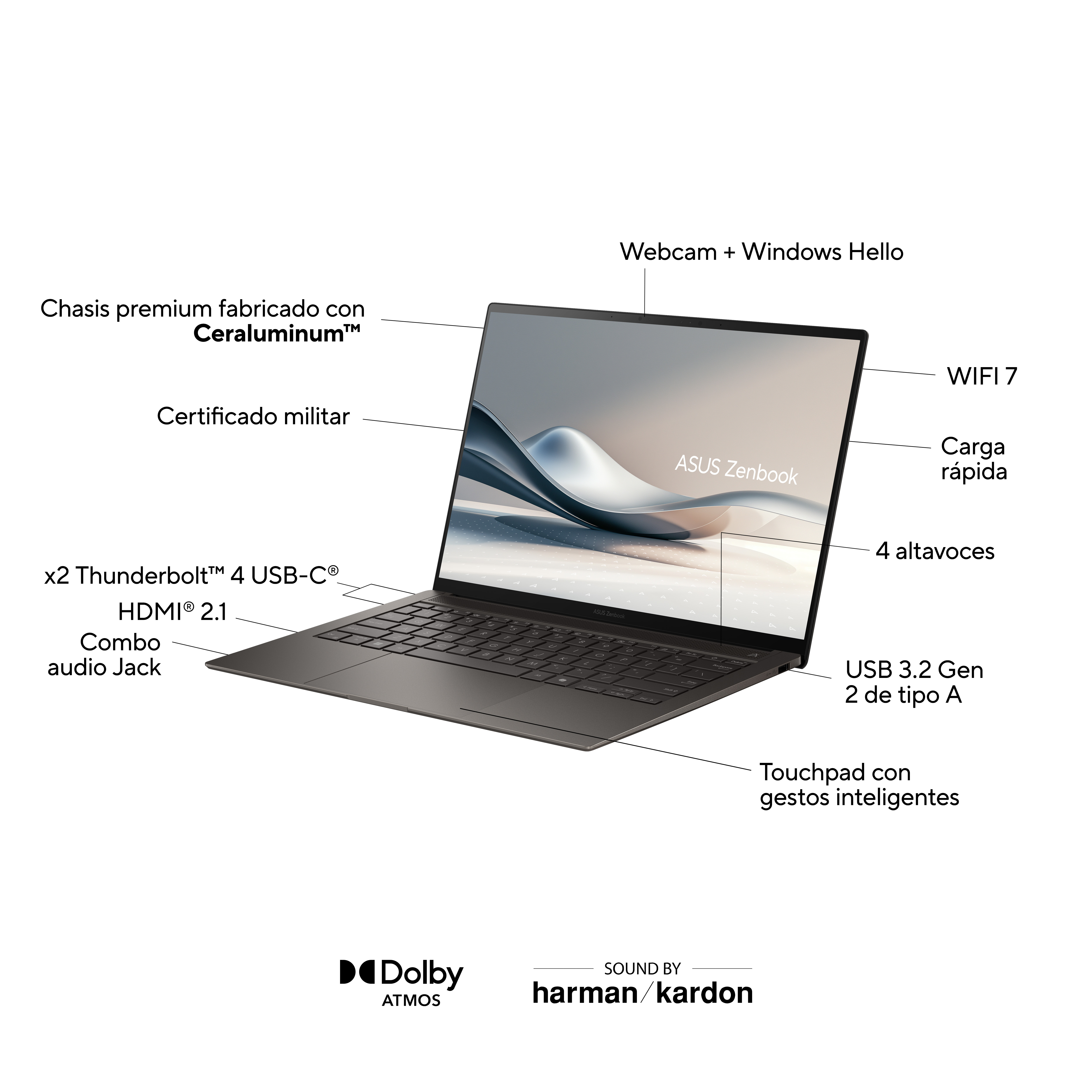 Portátil - ASUS UX5406SA-PZ303W Copilot+ PC, 14 " OLED 3K, Intel® Core™ Ultra 7 258V 47 TOPS, 32 GB RAM, 1 TB SSD, Arc™ GPU, Windows 11 Home - imagen 3