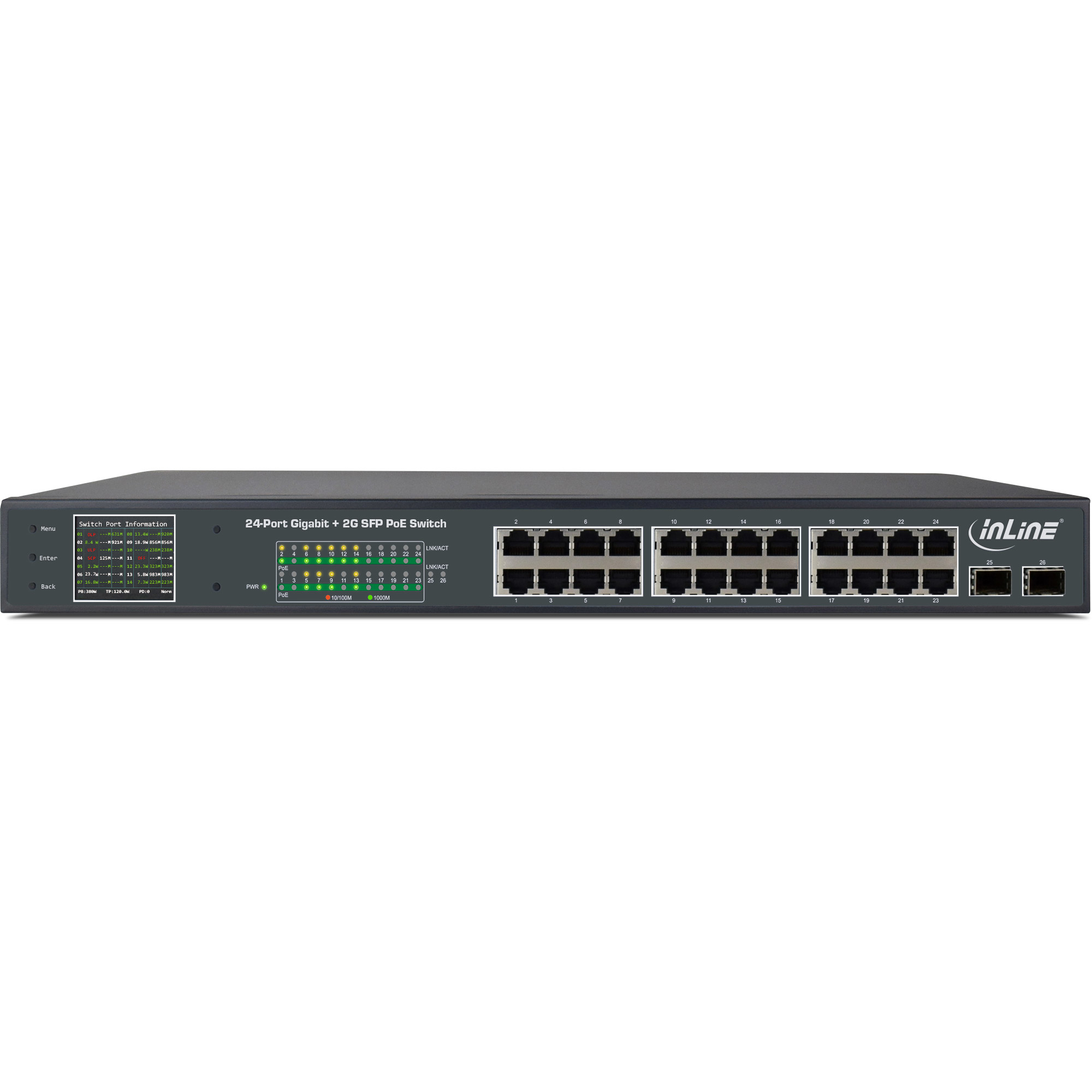 InLine PoE+ Gigabit Network Switch 24 port,1 Gb/s, 2xSFP,19"1U (incl. brackets) – image 2