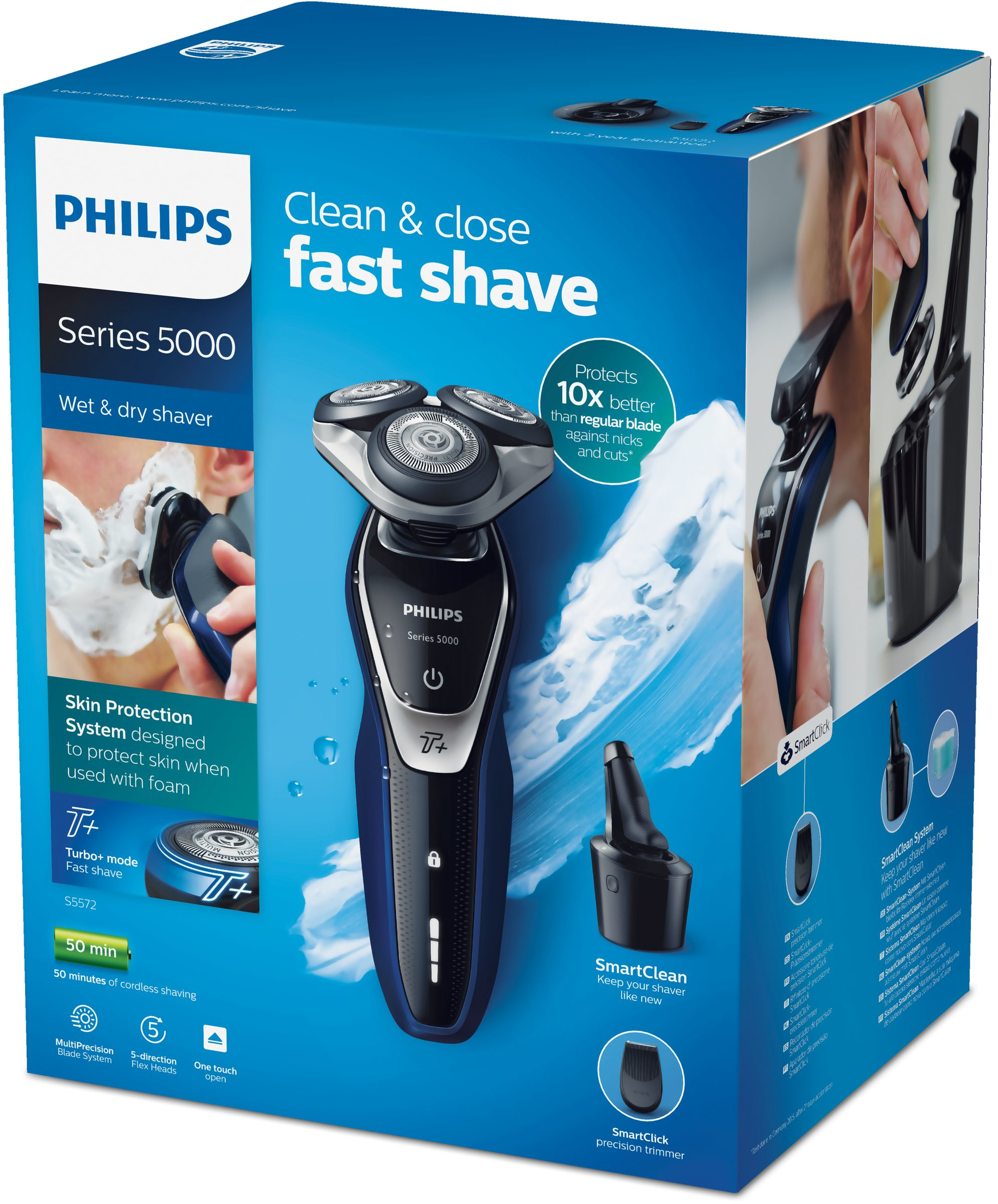 Philips SHAVER Series 5000 S5572/73 men's shaver Rotation shaver Trimmer Black, Blue – image 2