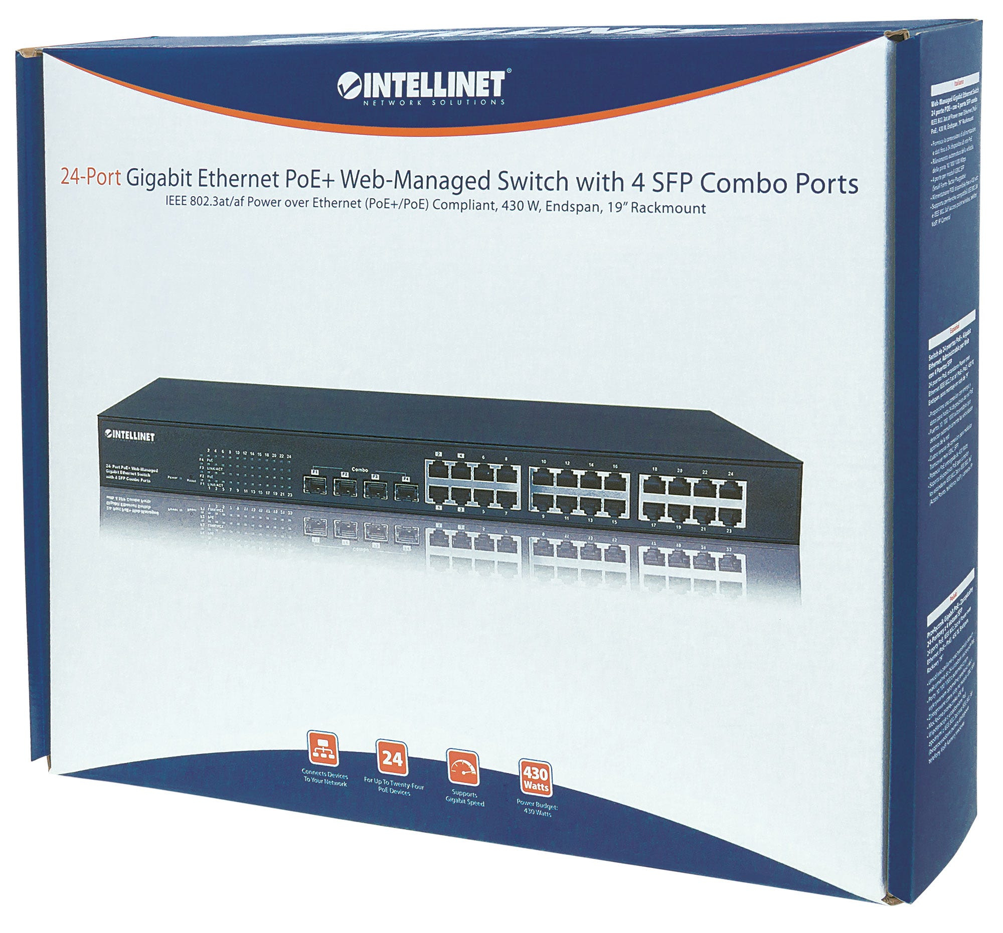 Intellinet 24-Port Gigabit Ethernet PoE+ Web-Managed Switch with 4 SFP Combo Ports, IEEE 802.3at/af Power over Ethernet (PoE+/PoE) Compliant – image 5