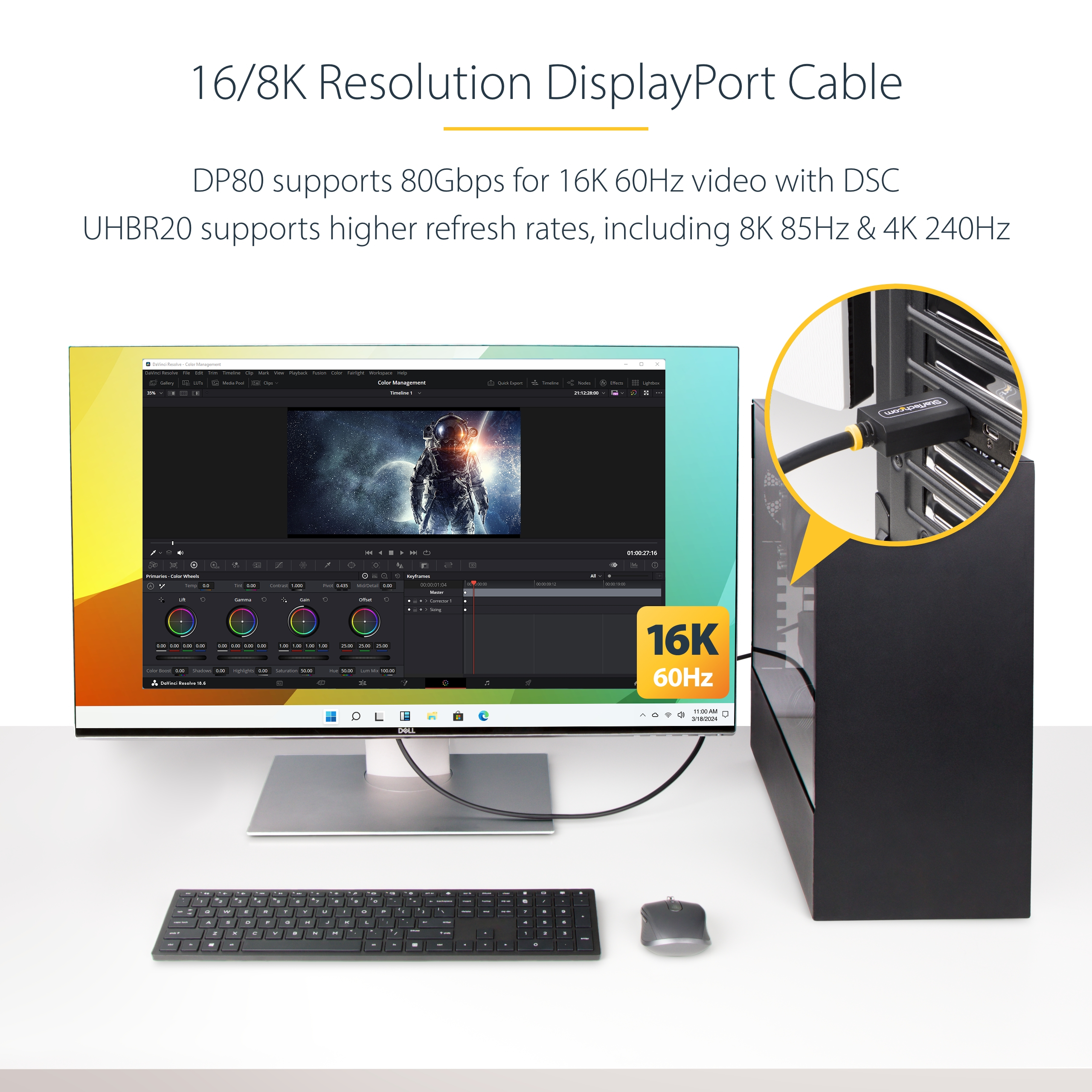 Resim StarTech.com DP21-3F-DP80-CABLE 0.9m DisplayPort 2.1 Kablo