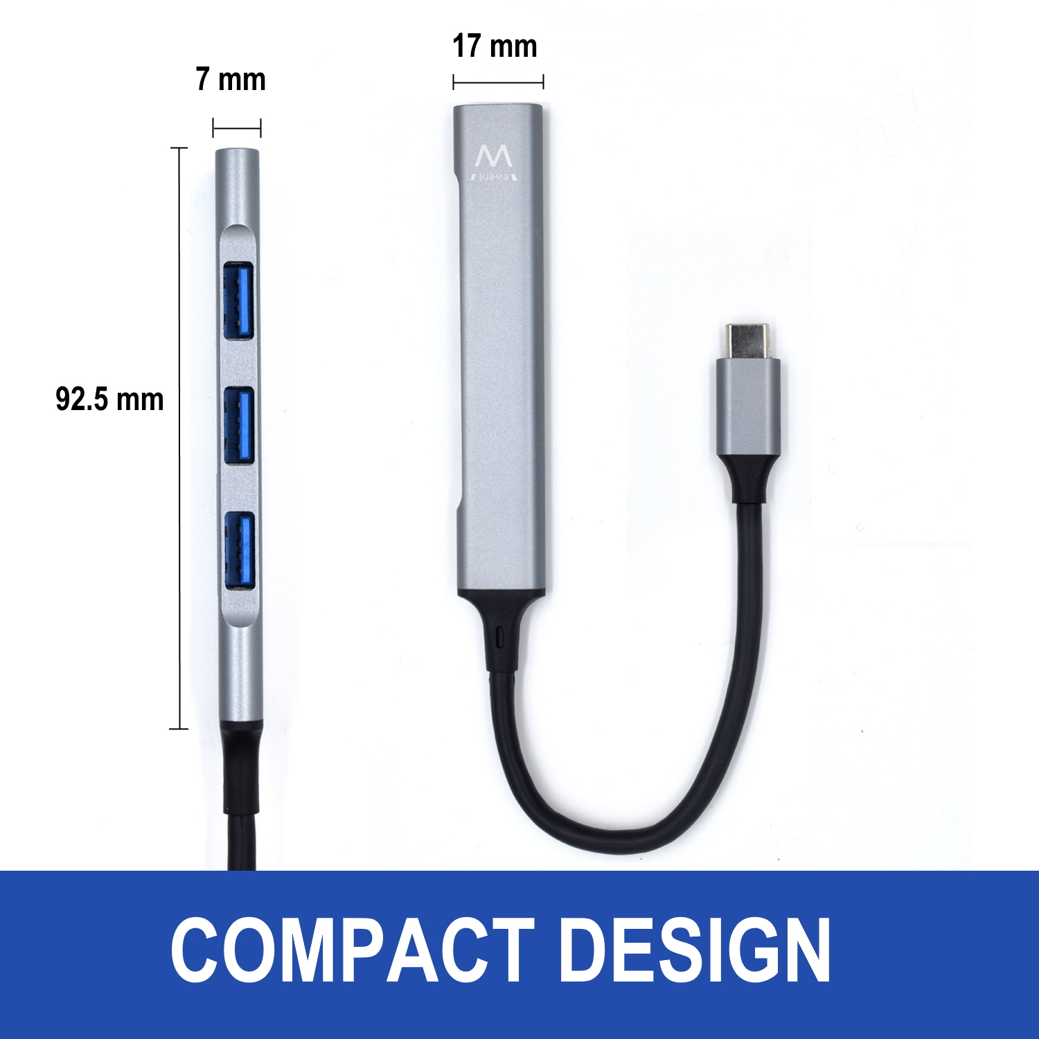 Ewent EW1145 interface hub USB 3.2 Gen 1 (3.1 Gen 1) Type-C 5000 Mbit/s Grey, Silver – image 5