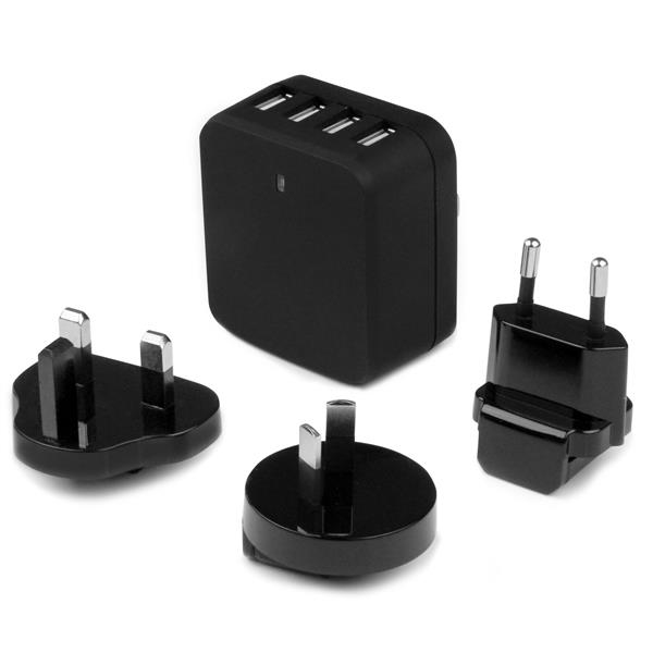Resim StarTech.com USB4PACBK 4'lü USB Duvar Şarj Cihazı - 34W, 6.8A, Siyah